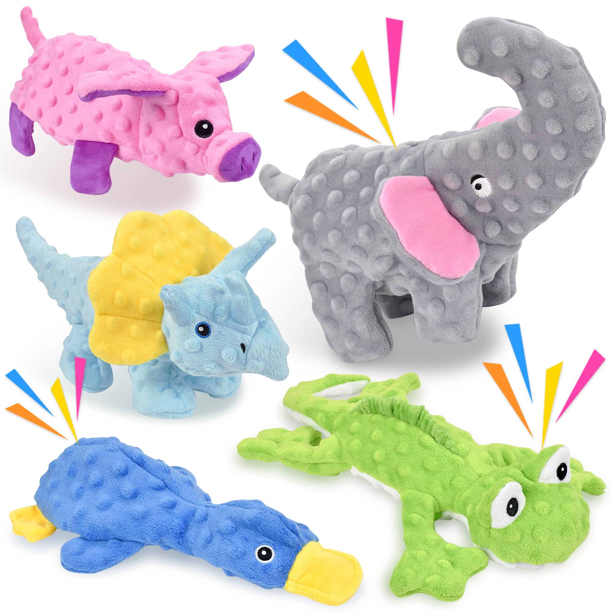 LECHONG No Stuffing Dog Toys for Aggressive Chewers, Squeaky Dog Toys for Large Medium and Small Dogs, Puppy Dog Chew Toys Pack 