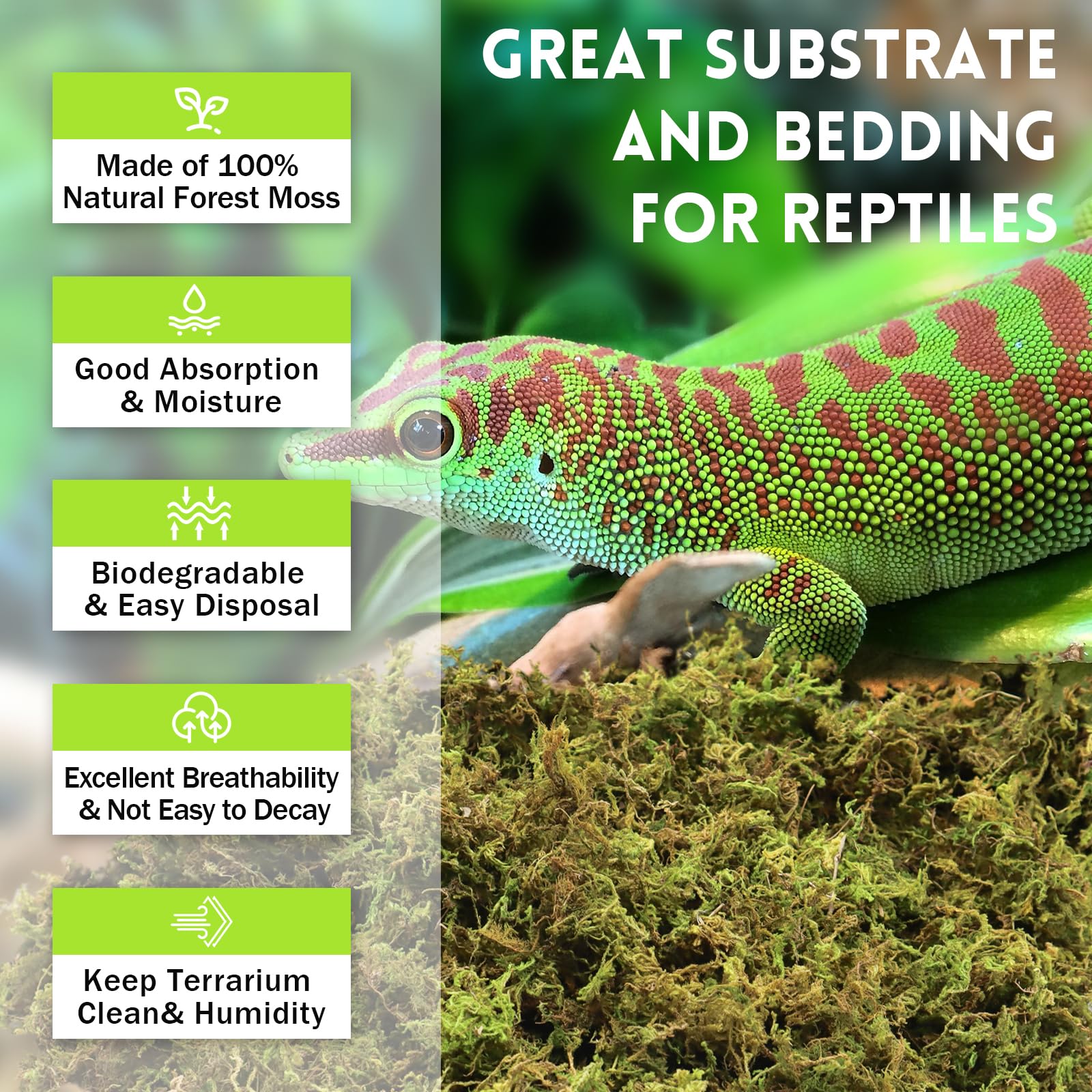 Riare 1.3LB Premium Sphagnum Moss for Reptiles- 50QT Natural Live Moss Reptile Moss Bedding for Terrarium, Hatching, Forest Spha