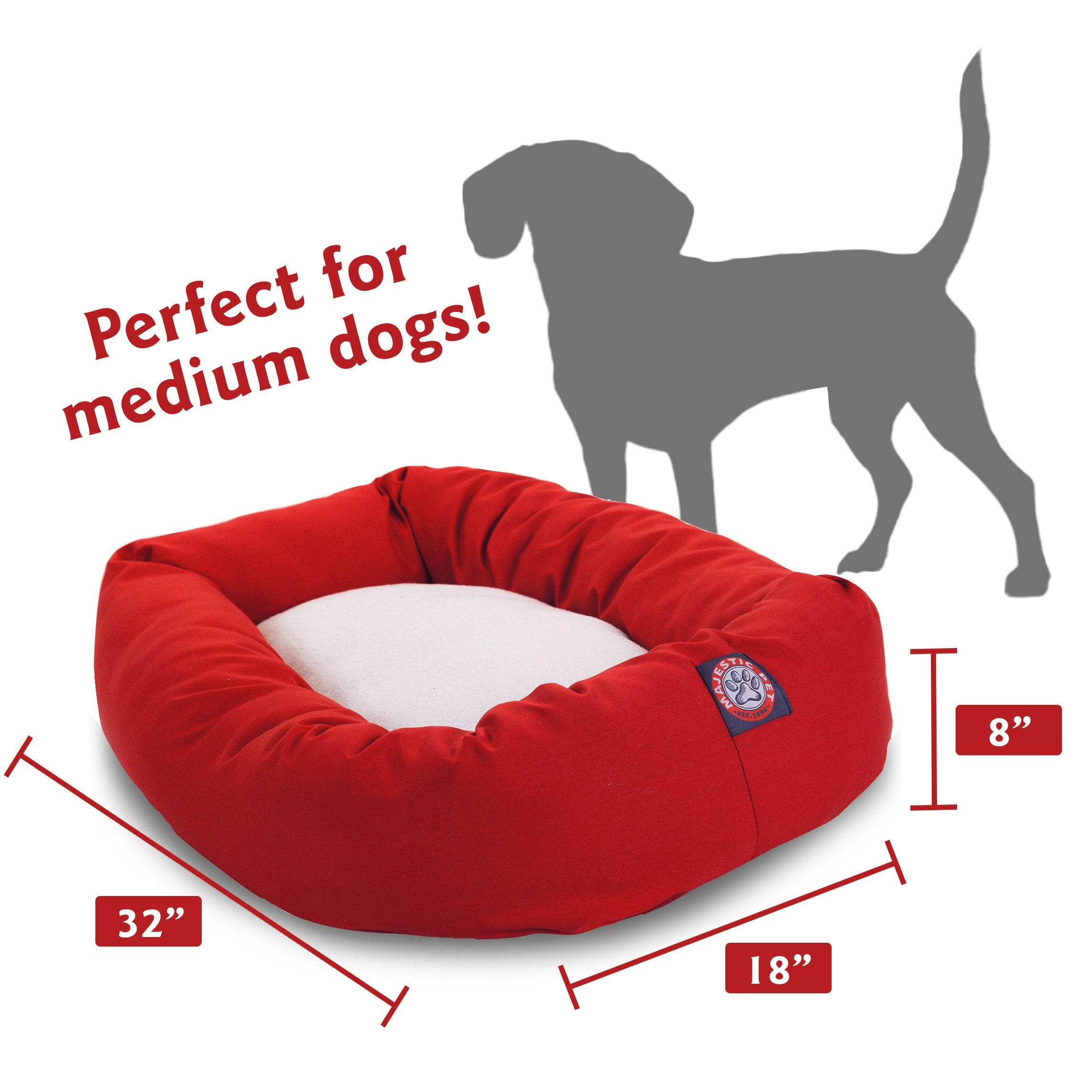 32 Inch Red & Sherpa Bagel Dog Bed By Majestic Pet Products