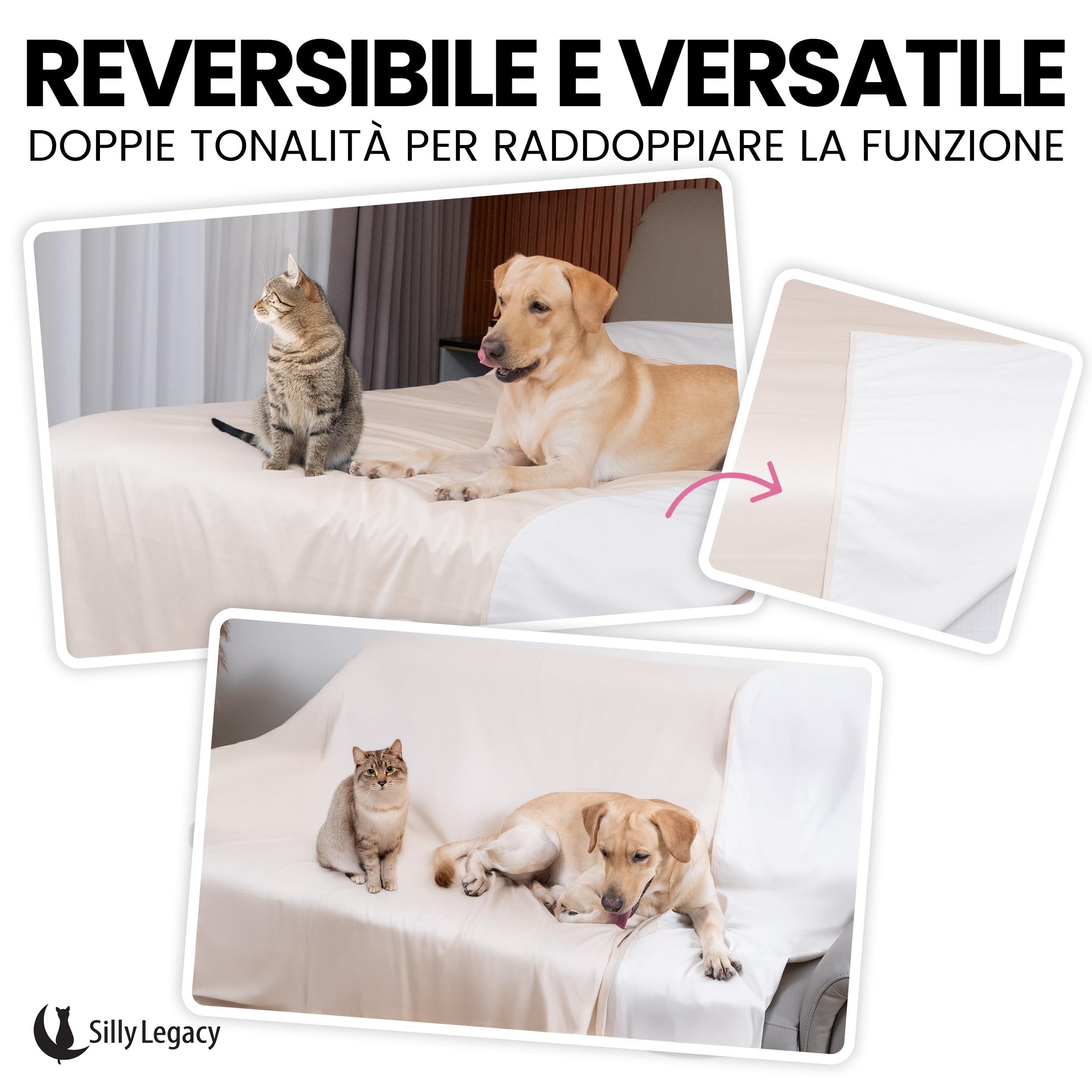 SILLY LEGACY Thin Reversible Waterproof Protective Bed Cover (Queen Size, 96 x 82 inch), for Dogs and Cats, Babies; Incontinence