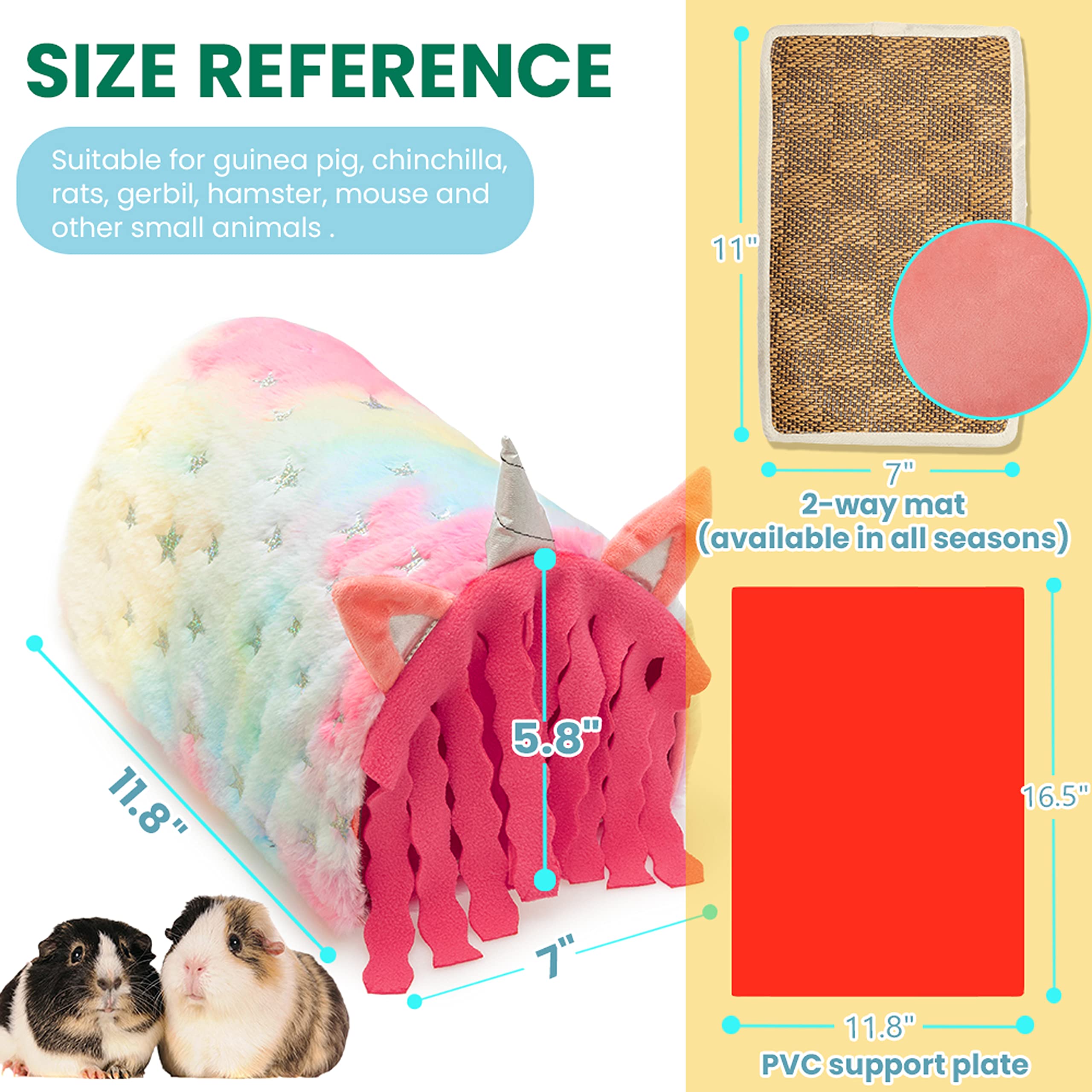 Pawnisaw Guinea Pig Hideout - Fleece Tunnel House Cage Accessories For Rat Hamster Hedgehog Chinchilla Small Animal - Playing Sleeping Hunting Resting Washable Tube Bedding Habitats