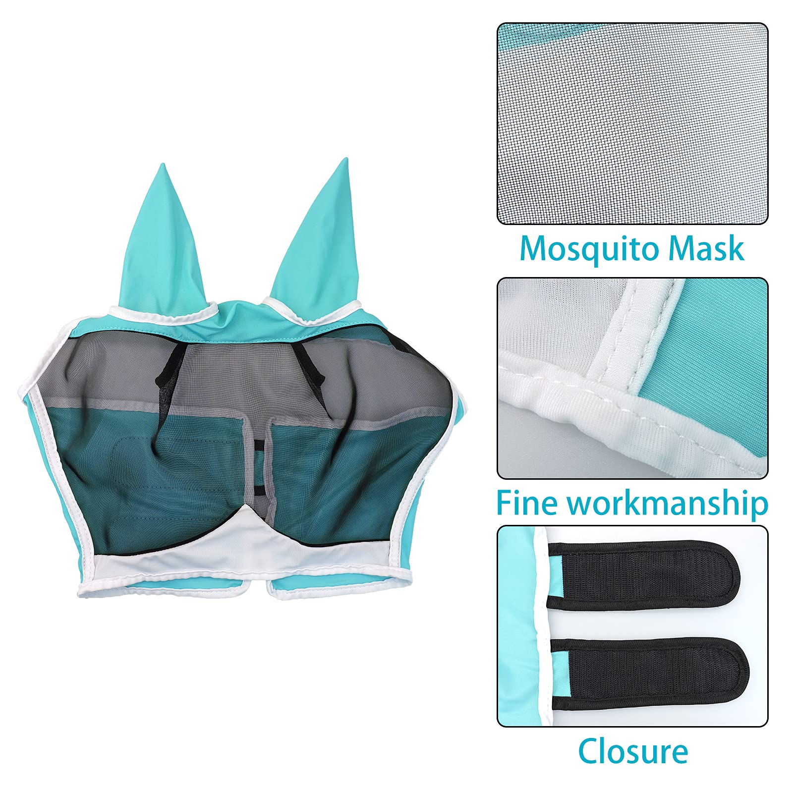 Andiker Soft Mesh Horse Fly Mask with Ears, Breathable Horse Face Mask Protect Eyes and Face (Green, Medium)