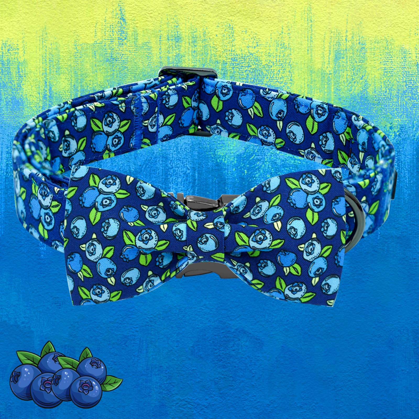 Elegant Little Tail Dog Collar- Cute Blueberry Dog Collar With Bow For Medium Dogs, Male Adjustable Cotton Summer Pet Bow Holida