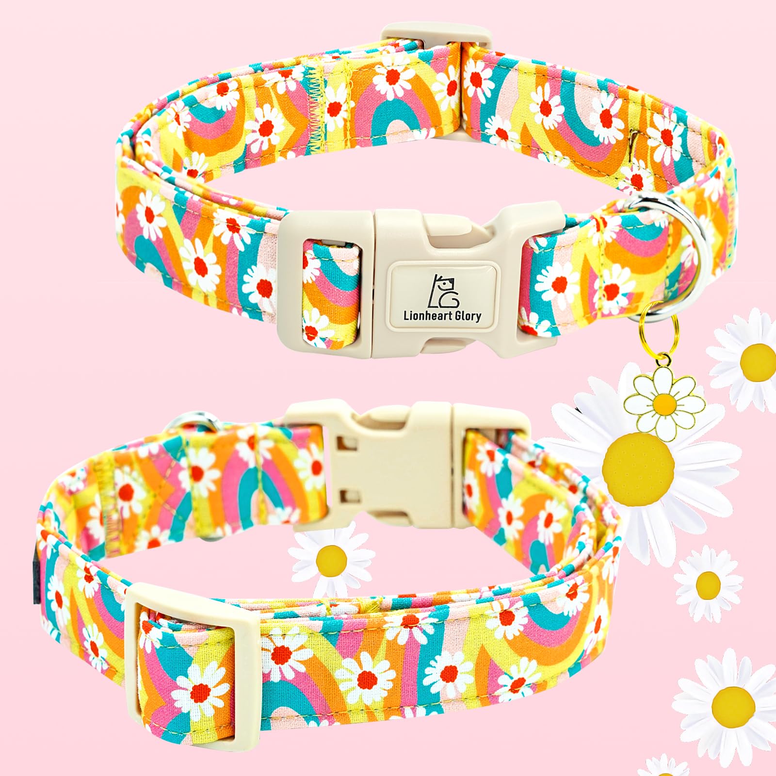 Lionheart Glory Dog Collar-Sunflower Pattern Dog Collar Cute Colorful Dog Collars Heavy Duty Adjustable Collars For Medium Dogs