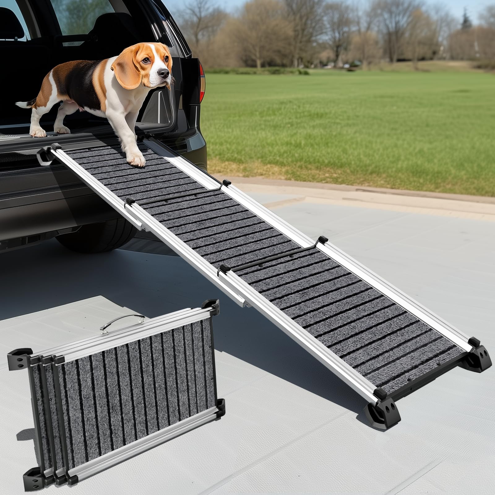 Kolotool Dog Ramp For Car 63'' L X 17'', Telescoping Portable Pet Ramps 440Lbs Capacity With Non-Slip Surface For Small Medium D