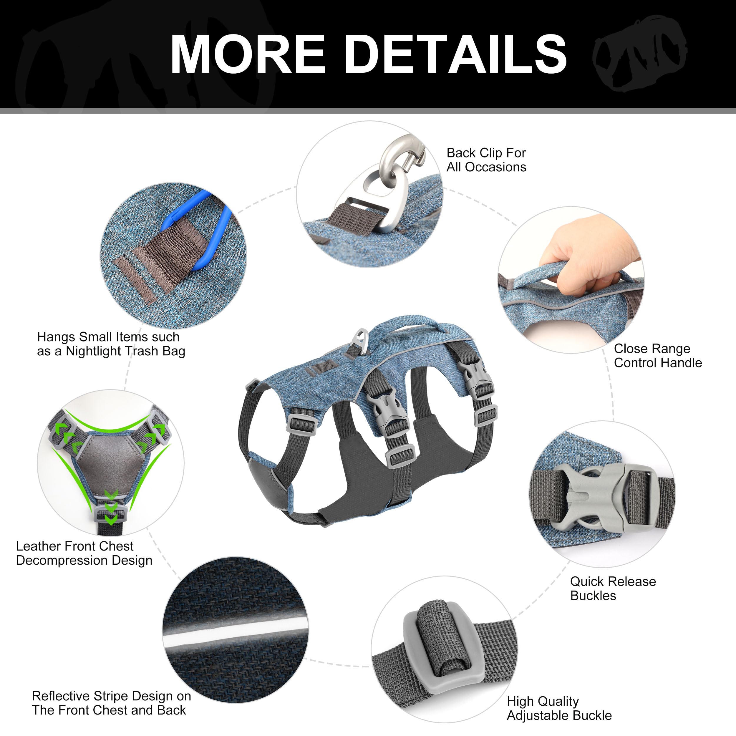 Akailea Dog Harness Medium Sized Escape Proof Dog Harness With Handle, Reflective Dog Vest, Breathable Soft Full Body Pet Harnes