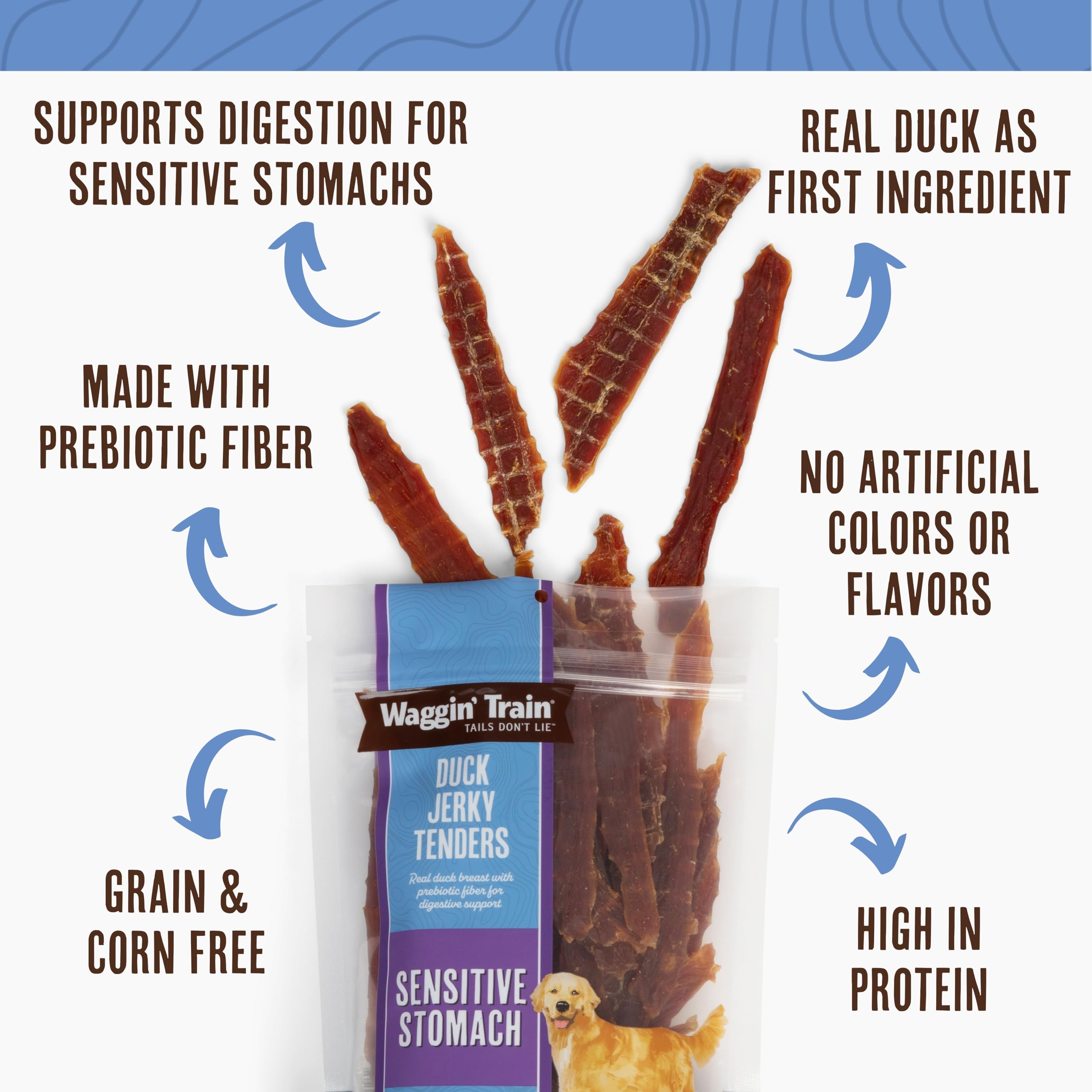 Waggin Train Duck Jerky Tenders for Sensitive Stomach for Dogs - 12 oz Pouch - Grain Free, High Protein Dog Treat
