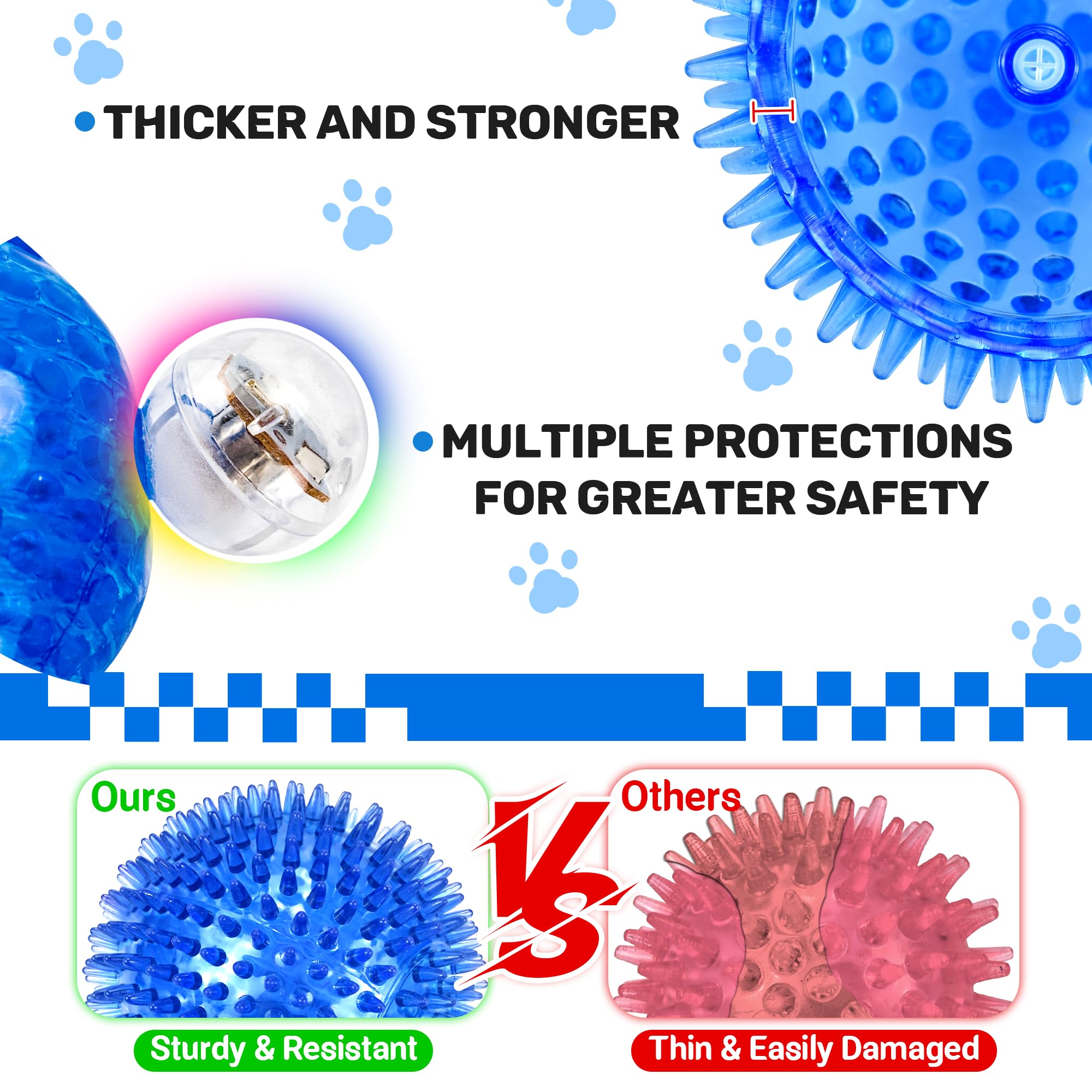 Ousiya 4 Pack 4.5'' Light Up Squeaky Dog Balls, Spiky Dog Toy Balls For Medium Large Dogs