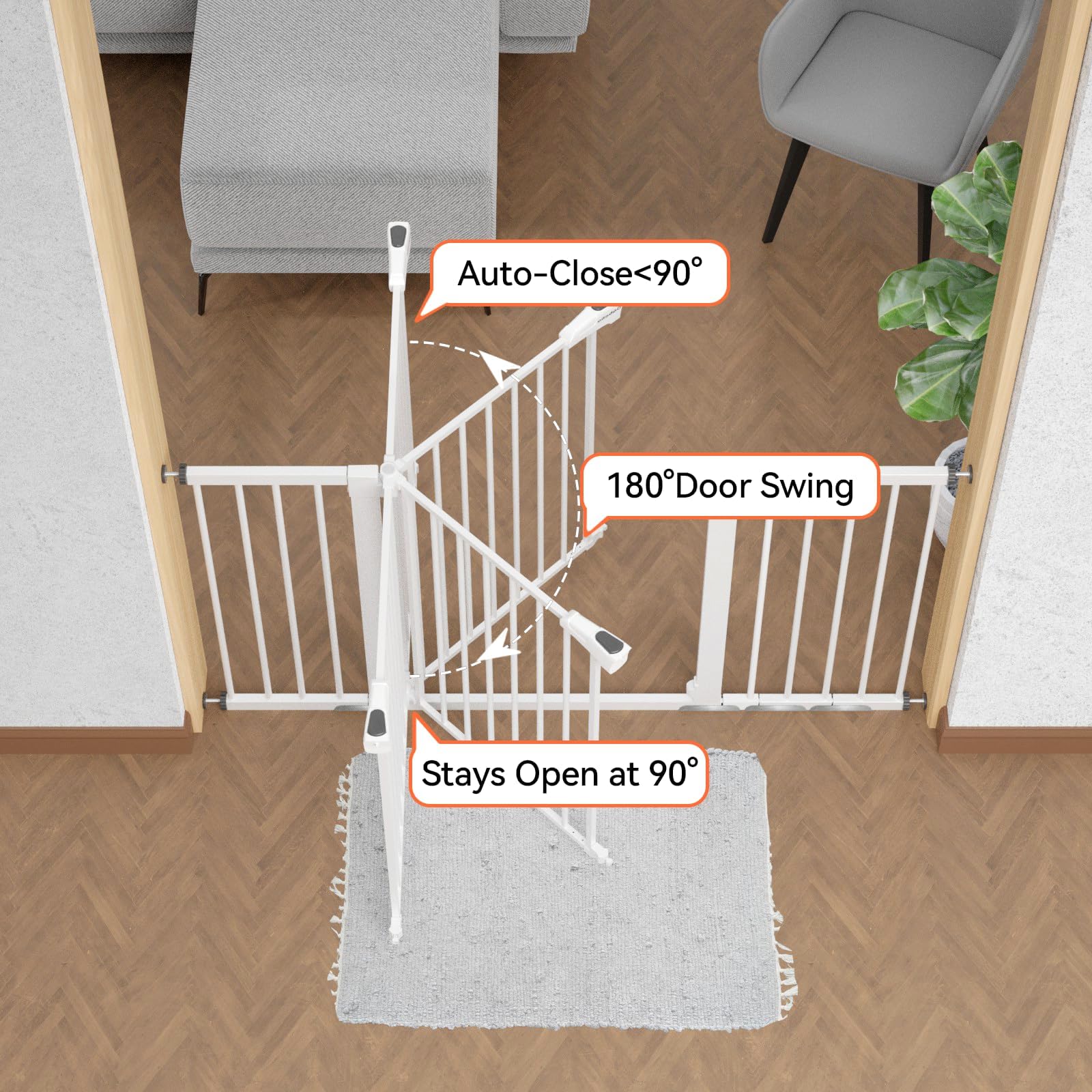 BABELIO 36-57 Extra Wide Baby/Chlid Gate, Auto Close Dog/Pet Barrier with Large Walk Thru Door,Safety for The House, Stairs and