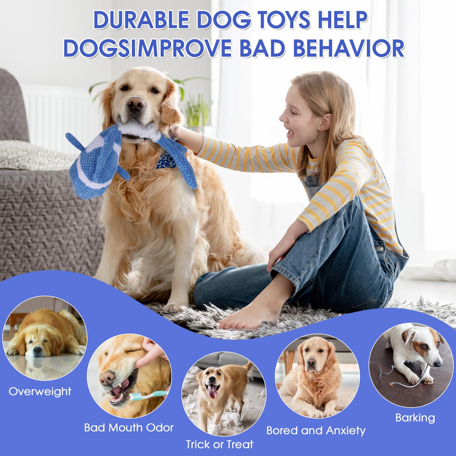 Squeaky Dog Toys - Plush Toy, Durable, Stretchy, Keeps Dogs Busy, Interactive Dog Toys Stress Release Game For Boredom Suitable