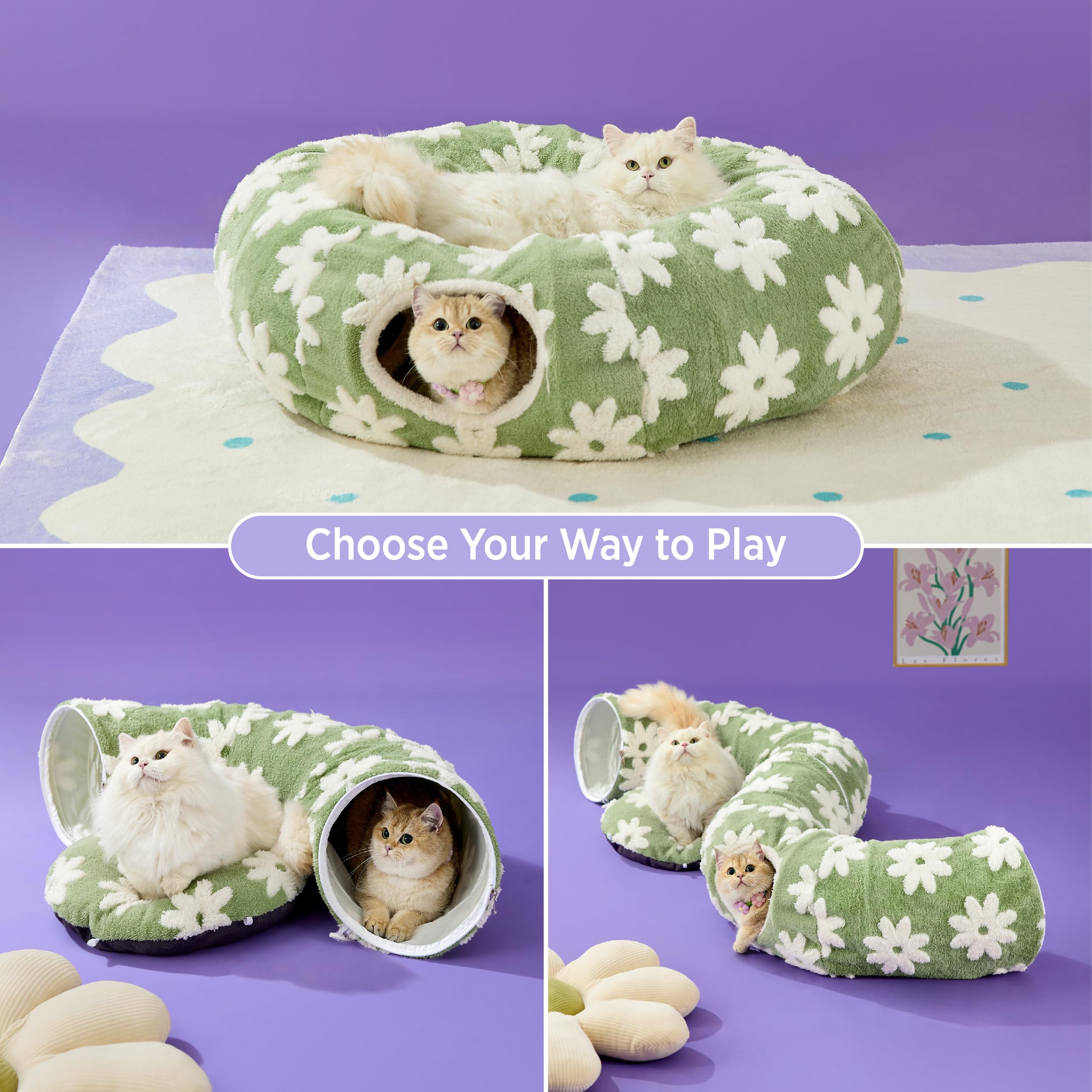 Lesure Cat Tunnel Bed For Indoor Cats - Cute Cat Donut Tunnel Toys With Washable Circle Cushion, Round Pet Peekaboo Cave Toy For