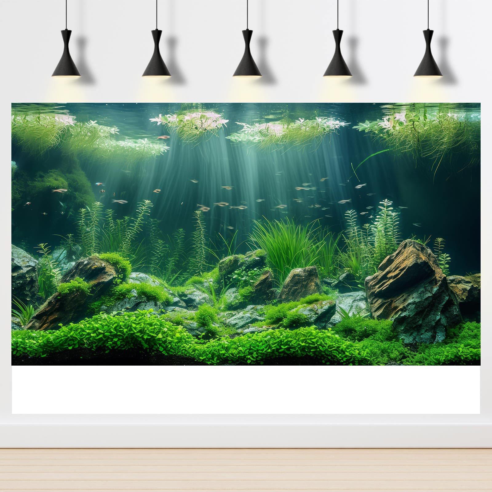Aquarium Background Underwater Grass Leaves with Stone Aquarium Backdrop Vivid and Fresh Green Aquatic Plant Stone River Bed and