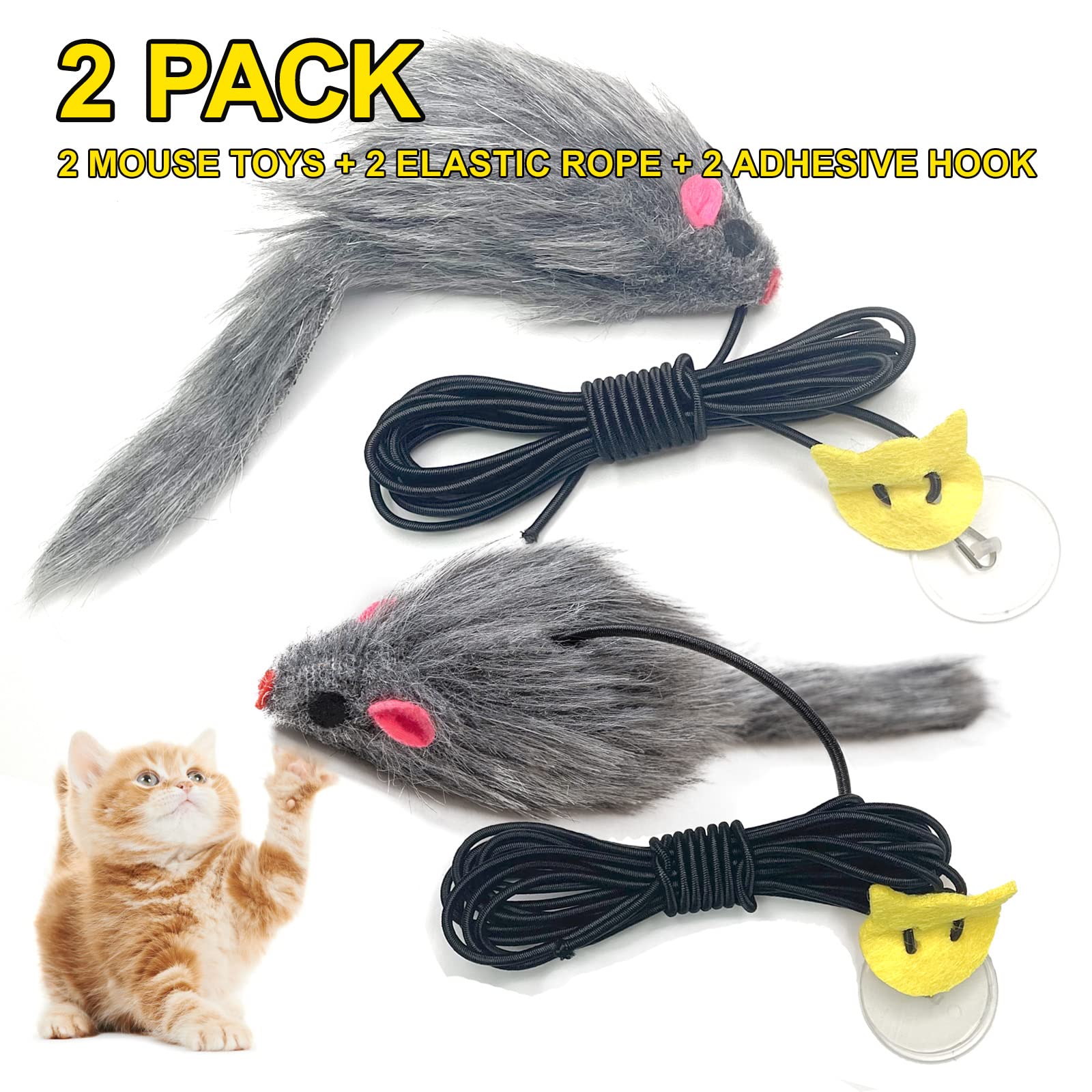 Mintcat Hanging Cat Toy - 2Pcs Interactive Cat Feather Toys For Mental Physical Stimulation, Retractable Teaser Kitten Toys For