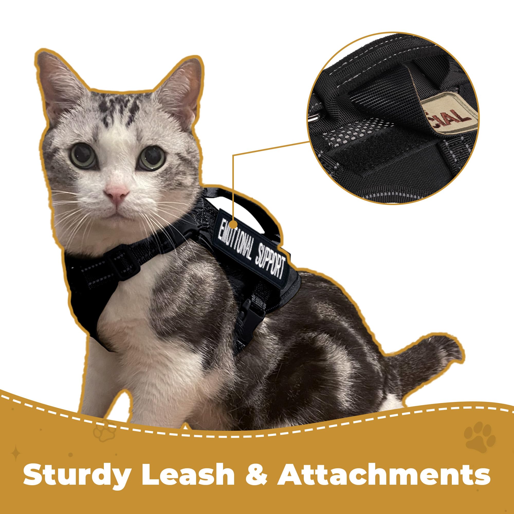 Tactical Cat Harness Adjustable Soft Padded Training Walking Esacpe Cat Vest Harness No-Pull Pet Harness Reflective With Easy Co