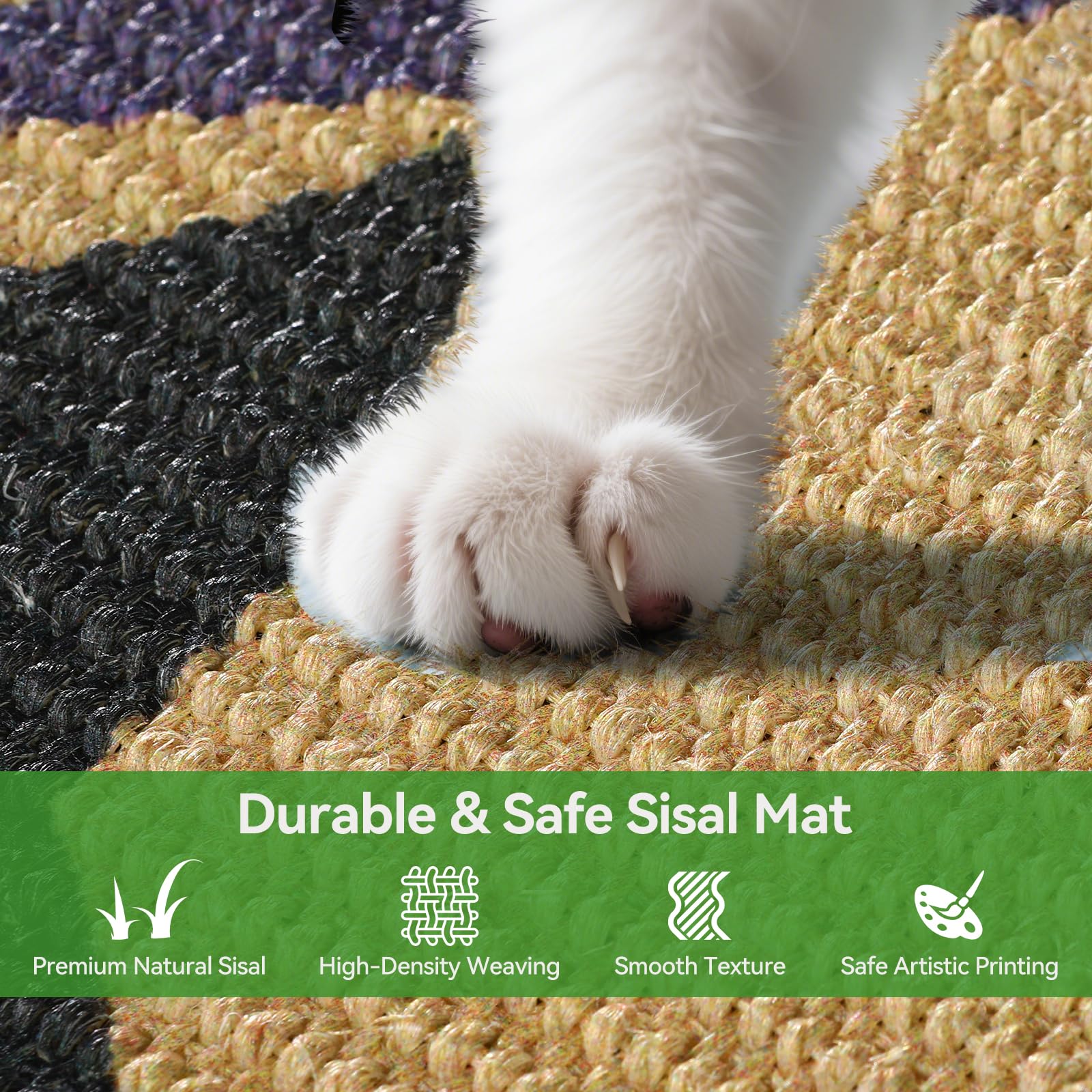 3-In-1 Sisal Cat Scratcher Mat 23.6X15.7'' Protects Carpet Couch & Furniture With Adhesive Tape, Floor & Wall Cat Scratching Pad
