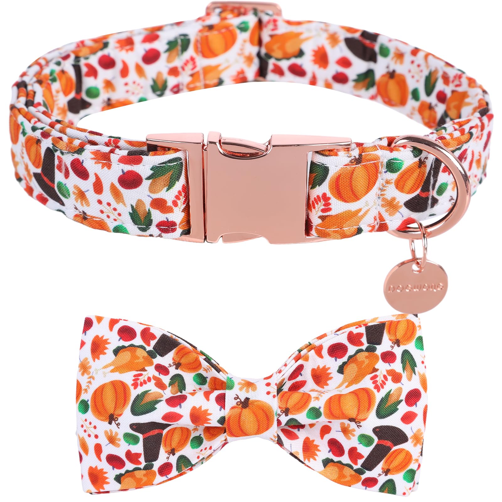 Dogwong Fall Dog Collar With Bowtie - Fall Dog Collar Soft Cotton Autumn Dogs Necklace - Halloween Puppy Necklace For Small Medi
