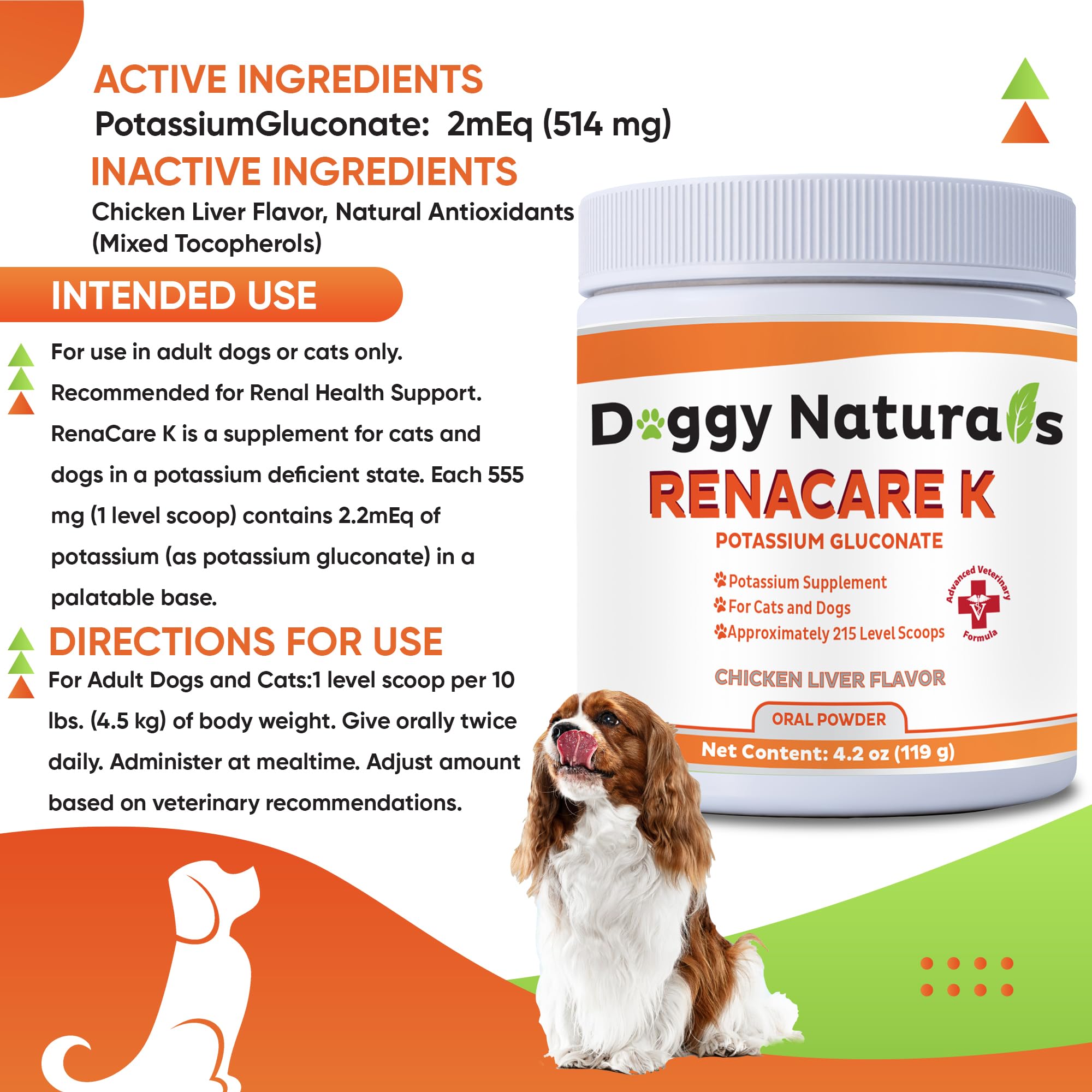 RenaCare K is for Renal K (Potassium Gluconate) Potassium Supplement Powder for Dogs and Cats, (4 oz) with Chicken Liver Flavor