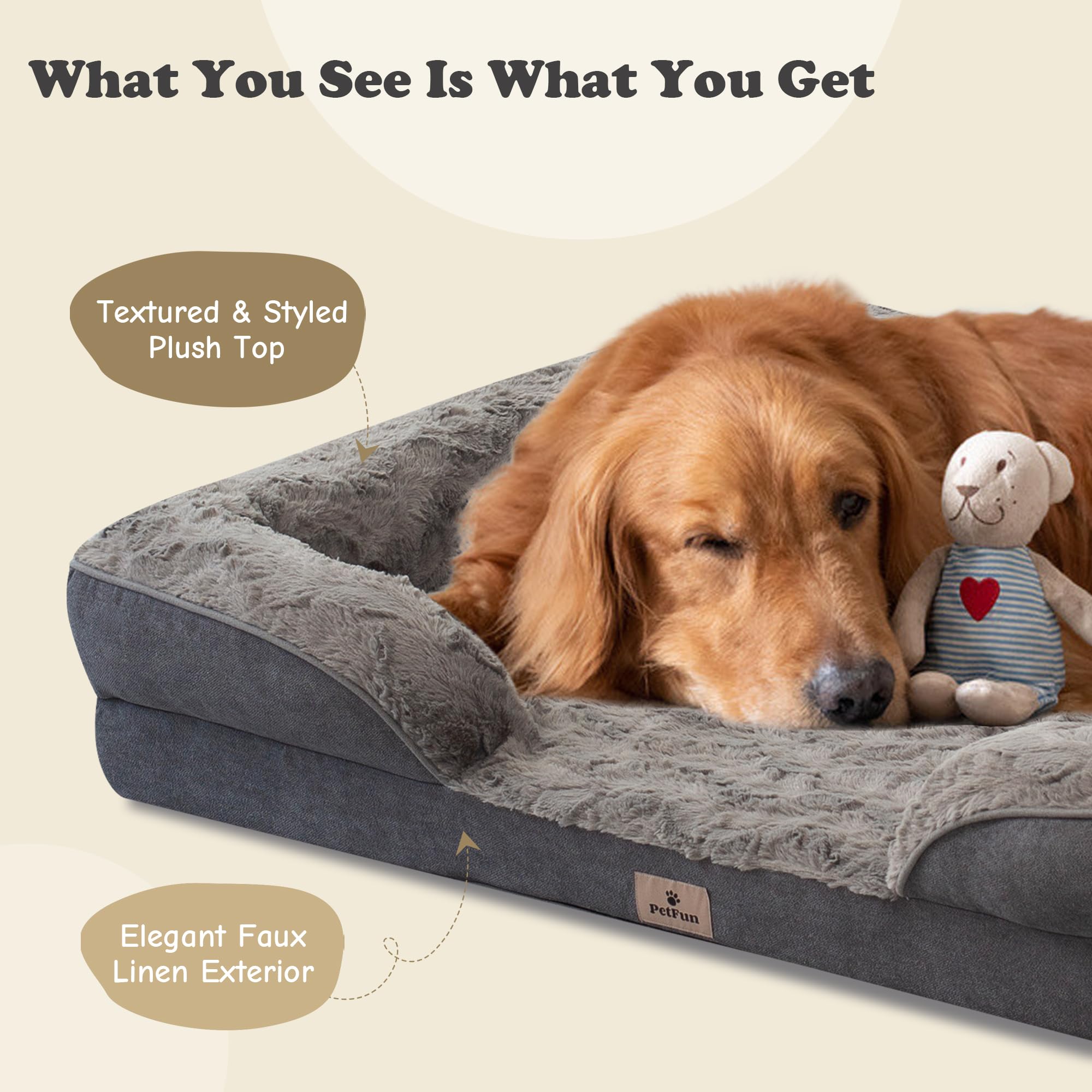 Petfun Orthopedic Dog Bed For Extra Large Dogs - Xl Washable Dog Sofa Beds Large, Supportive Foam Pet Couch Bed With Removable W