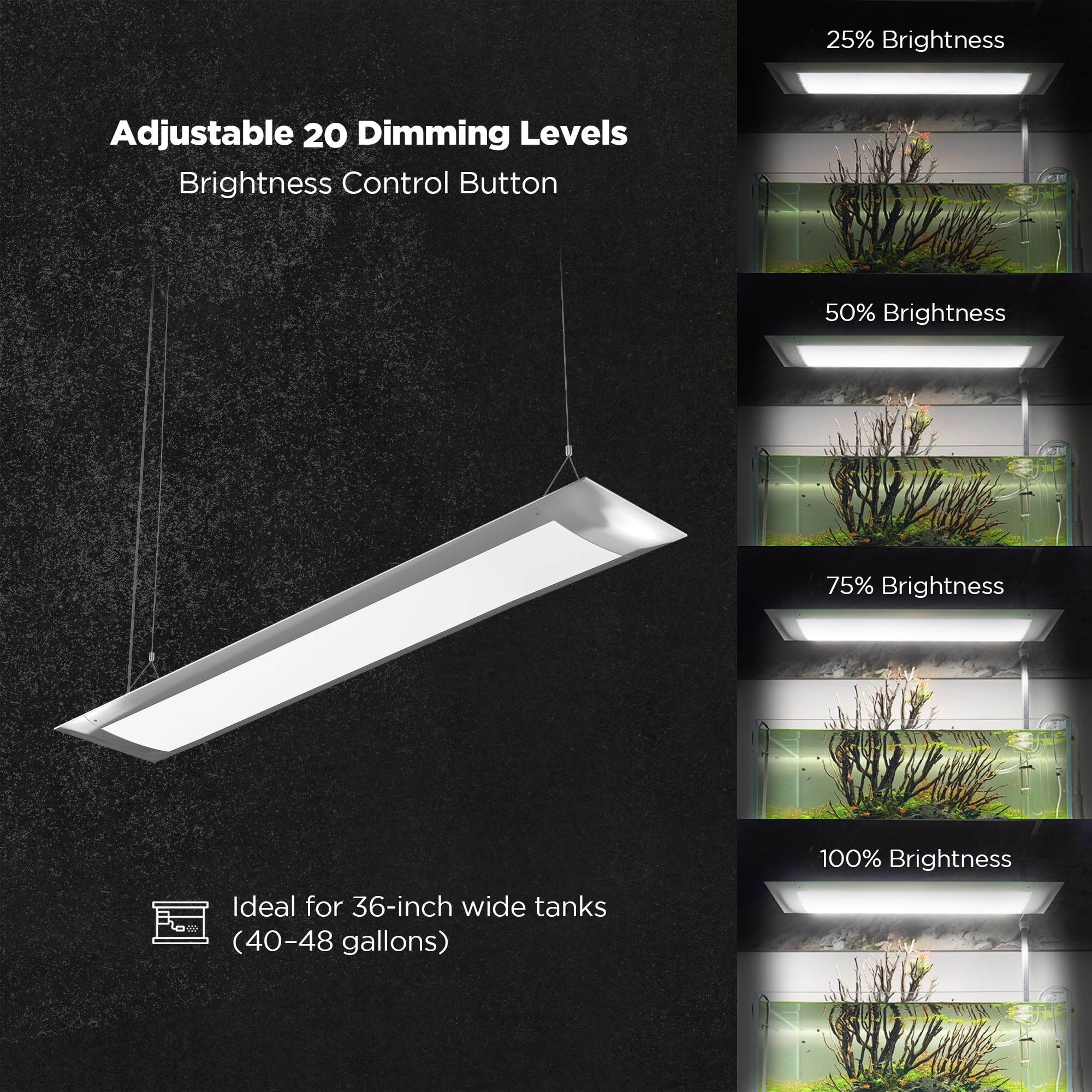 ONF Flat One+ 36 Inch 24/7 Cycle Aquarium Light, Yellow White Full Spectrum Colorfull LED Light, Fish Tank Light Brightness Dimm