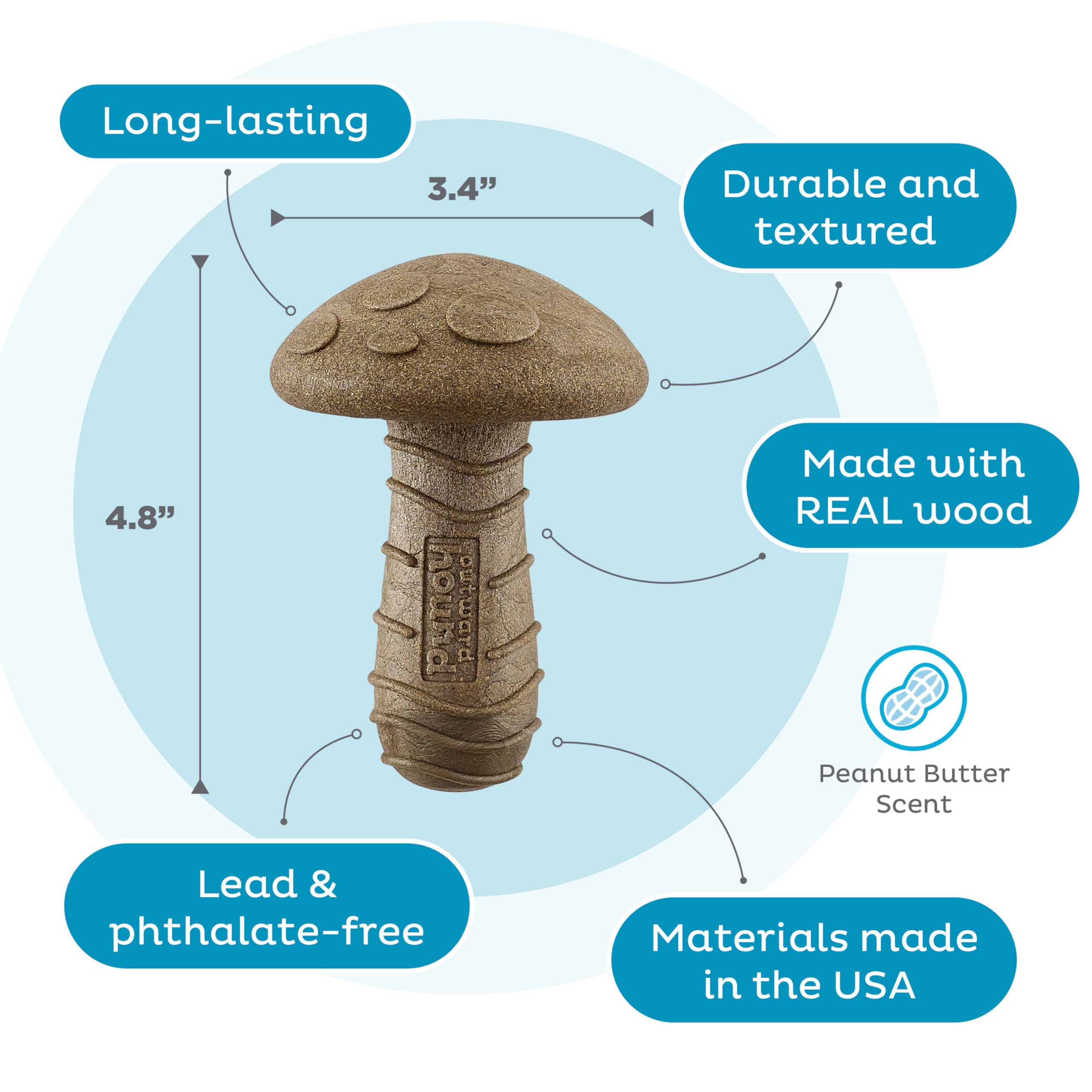 Outward Hound Dogwood Mushroom Durable Dog Chew Toy, Peanut Butter Scent, Medium