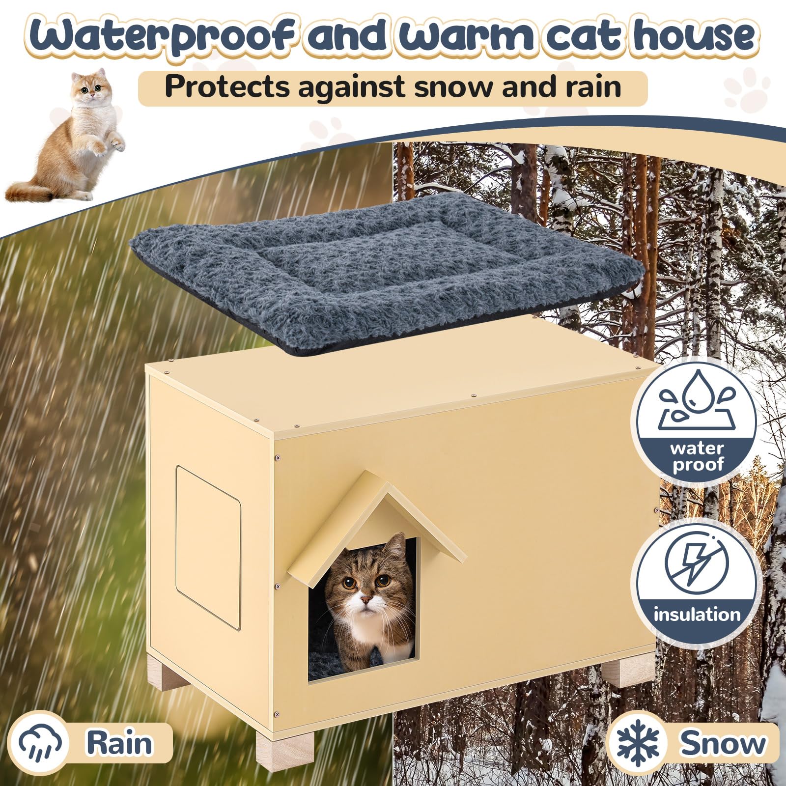 23.6 X 15.7 X 13.4 Inch Wooden Outdoor Cat Houses Heavy Duty Feral Cat Shelter Large Wooden Cat Condo Sturdy Waterproof And Insu