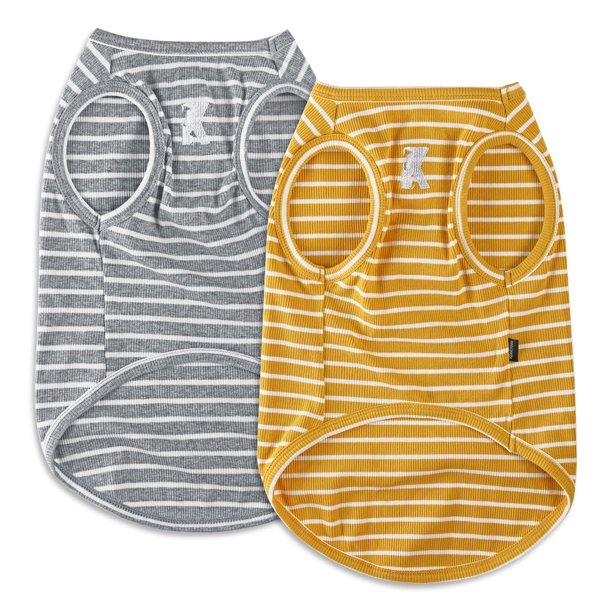 Koneseve Dog Shirt Vest Lightweight Stretchy Dog T-Shirts Soft Cool Shirts Sleeveless Stripe Vests Breathable Clothes For Puppy Kitty Cats Small Medium Large Dogs 2 Pack Yellow + Light Grey [S/Small]