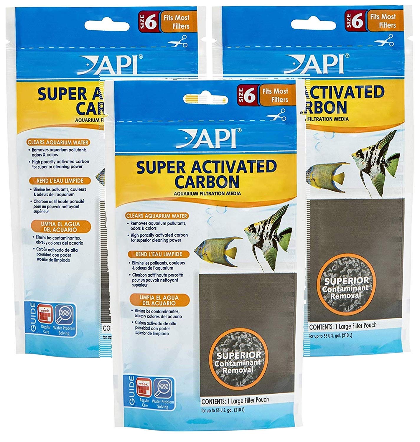 Api 3 Pack Of Super Activated Carbon Filter Pouches, Size 6, Removes Aquarium Pollutants