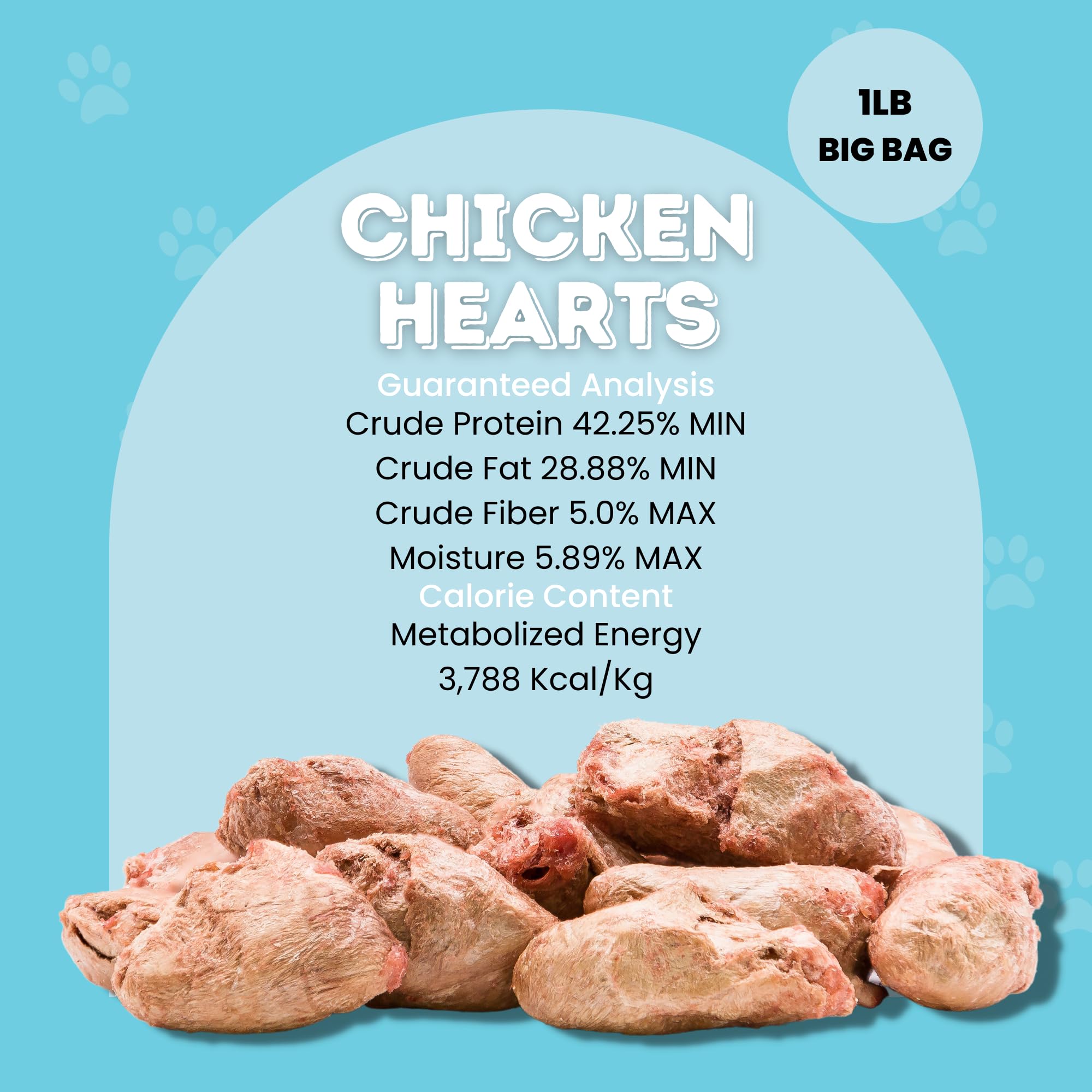 hotspot pets Freeze Dried Chicken Hearts for Cats & Dogs - 1LB Big Bag- Made in USA -Single Ingredient All Natural Grain-Free -R