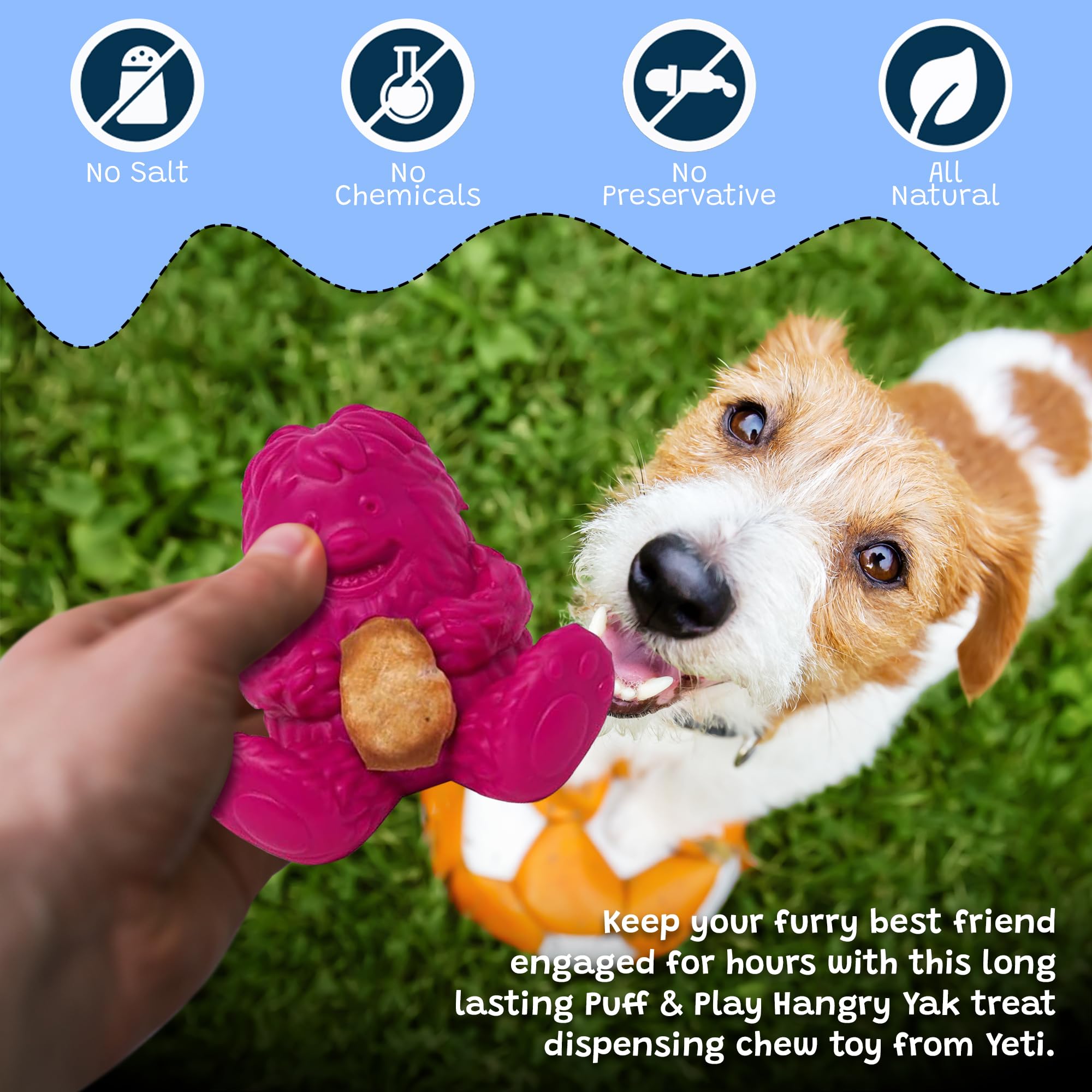 Yeti Puff & Play Dog Toy – Chew Holder & Treat Dispenser For Light To Moderate Chewers – Interactive Puzzle Toy For Teething & Behavior Training – Yeti Orange (Pink, Yeti)