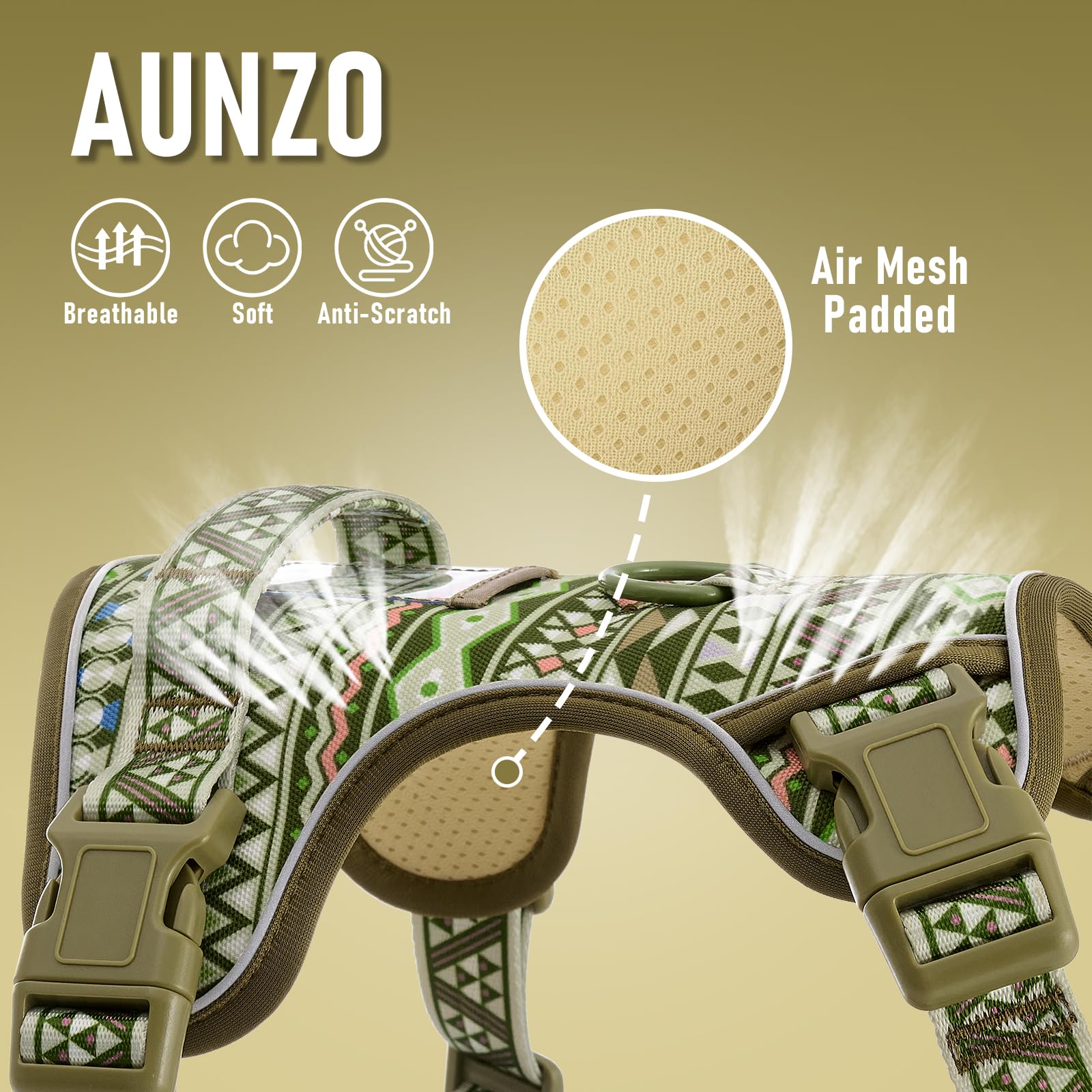 Aunzo Dog Harness For Medium Sized Dog No-Pull Pet Harness With 2 Leash Clips, Adjustable Soft Padded Dog Vest, Reflective Pet O