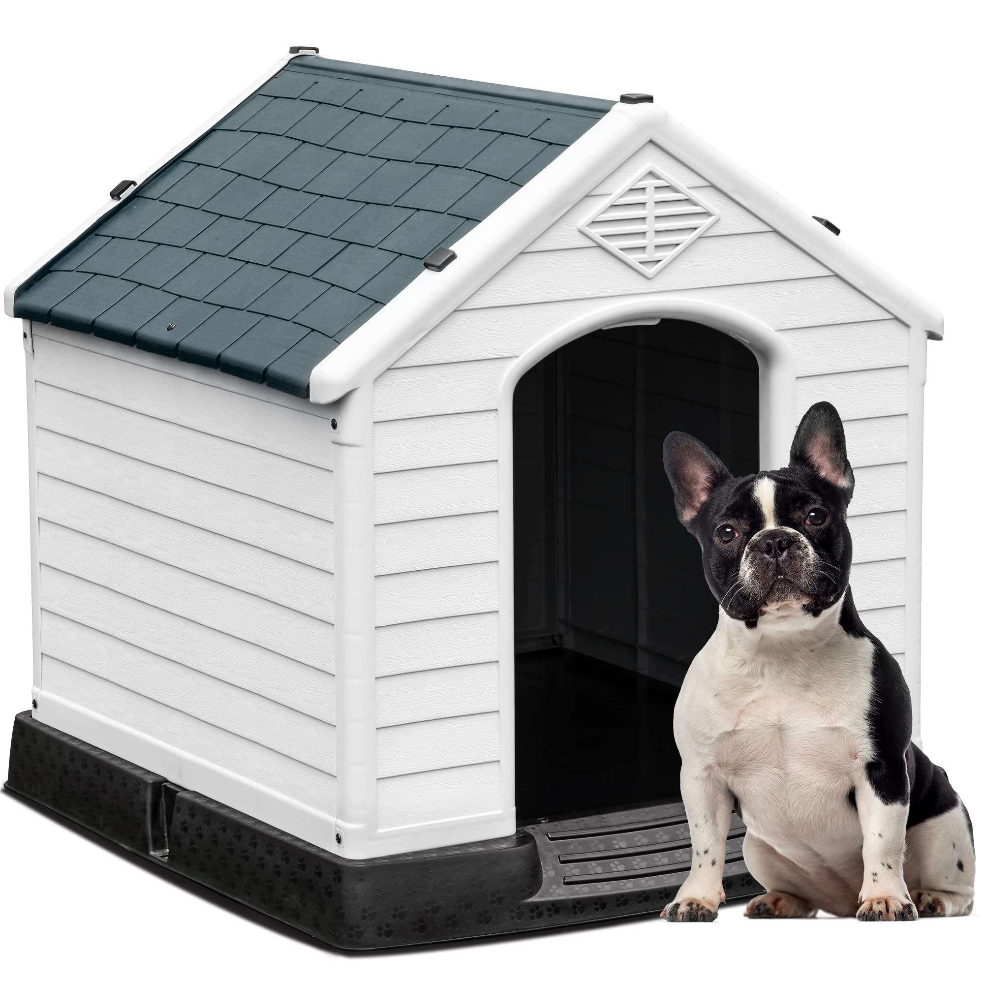 Yitahome 28.5'' Large Plastic Dog House Outdoor Indoor Doghouse Puppy Shelter Water Resistant Easy Assembly Sturdy Dog Kennel Wi
