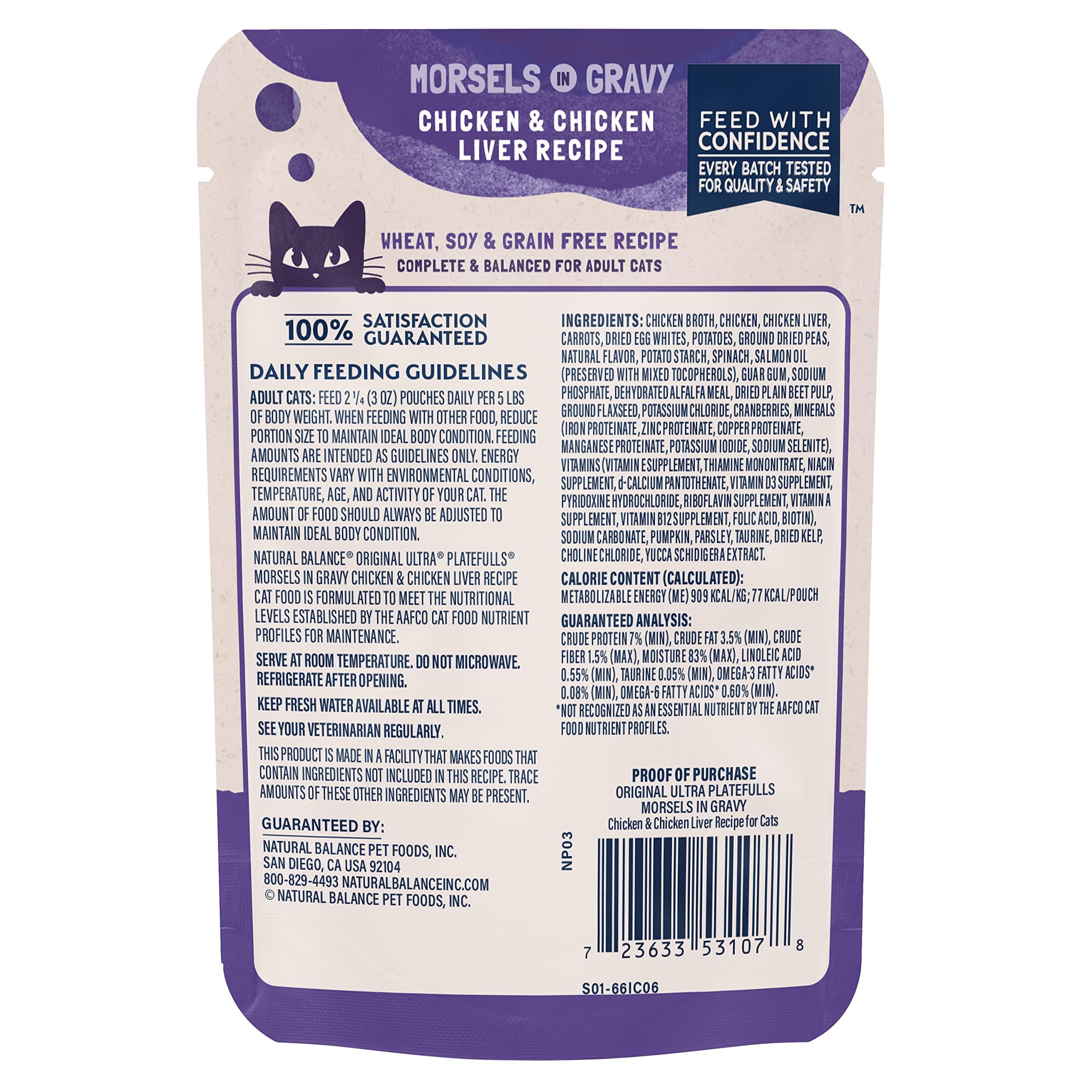 Natural Balance Original Ultra Platefulls Indoor Adult Grain Free Wet Cat Food, Turkey, Salmon & Chicken Recipe, 3 Ounce Pouch (