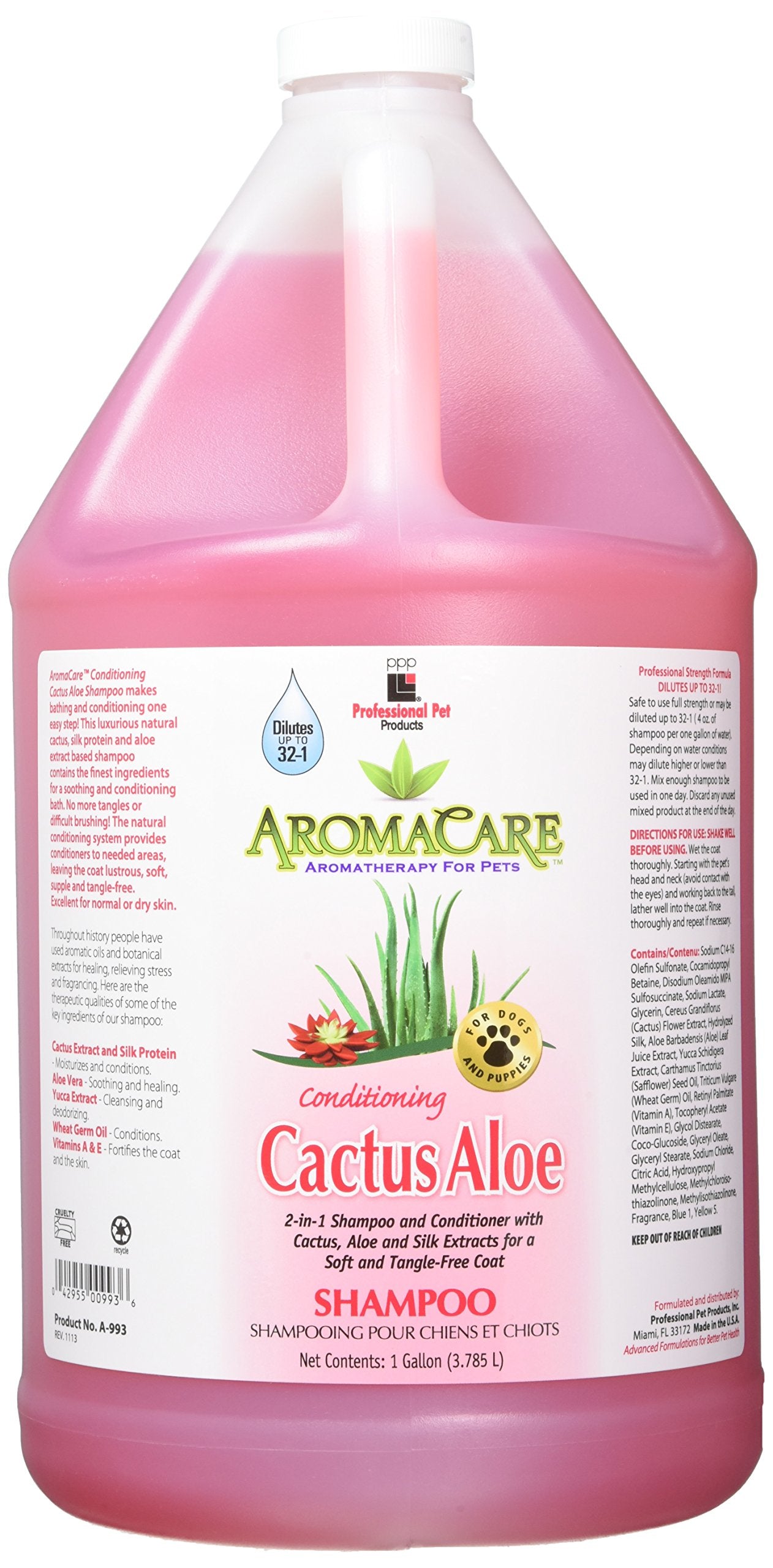 Ppp Aromacare Conditioning Cactus Shampoo For Dogs - Luxurious Aloe Soothes And Nourishes Skin, Fur & Coat - No More Dry, Tangled Fur - 1 Gallon