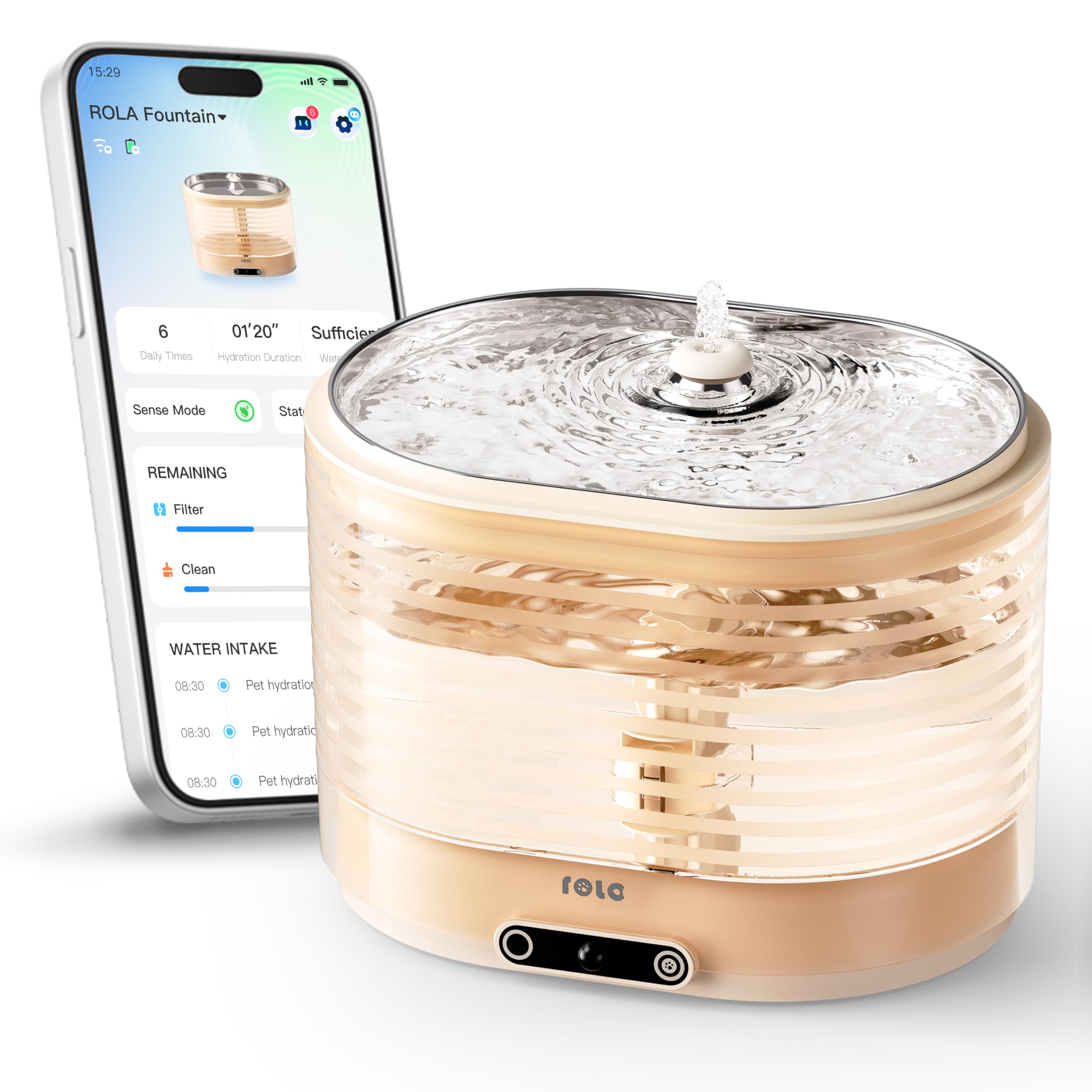 Enabot Ebo Rola Cat Water Fountain Cordless: Battery-Operated Smart Pet Fountain, Pumpless Cat Water Dispenser, Stainless Steel 