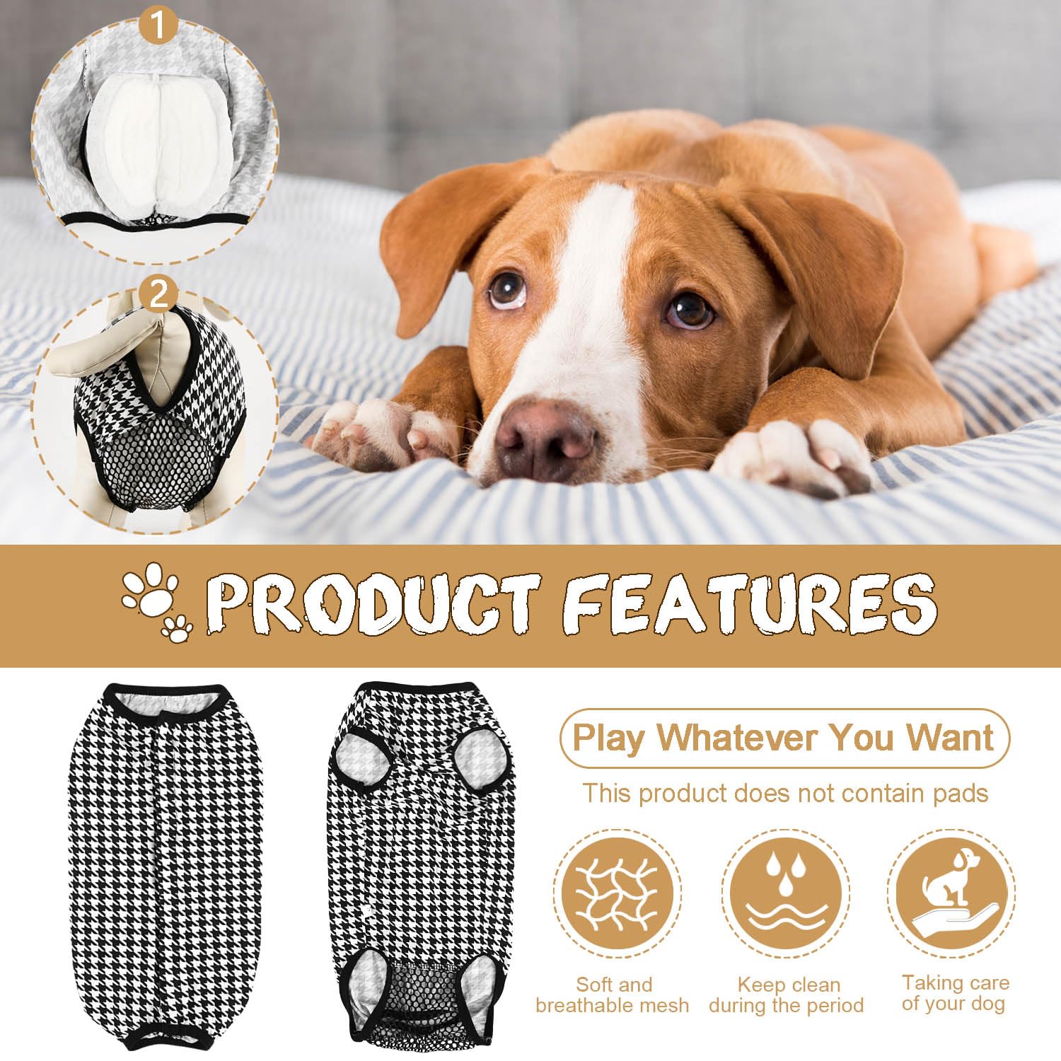 Etdane Dog Diapers Sanitary Panties Physiological Period Shirts Surgical Recovery Suits For Male And Female Dogs Plover Plaid X-