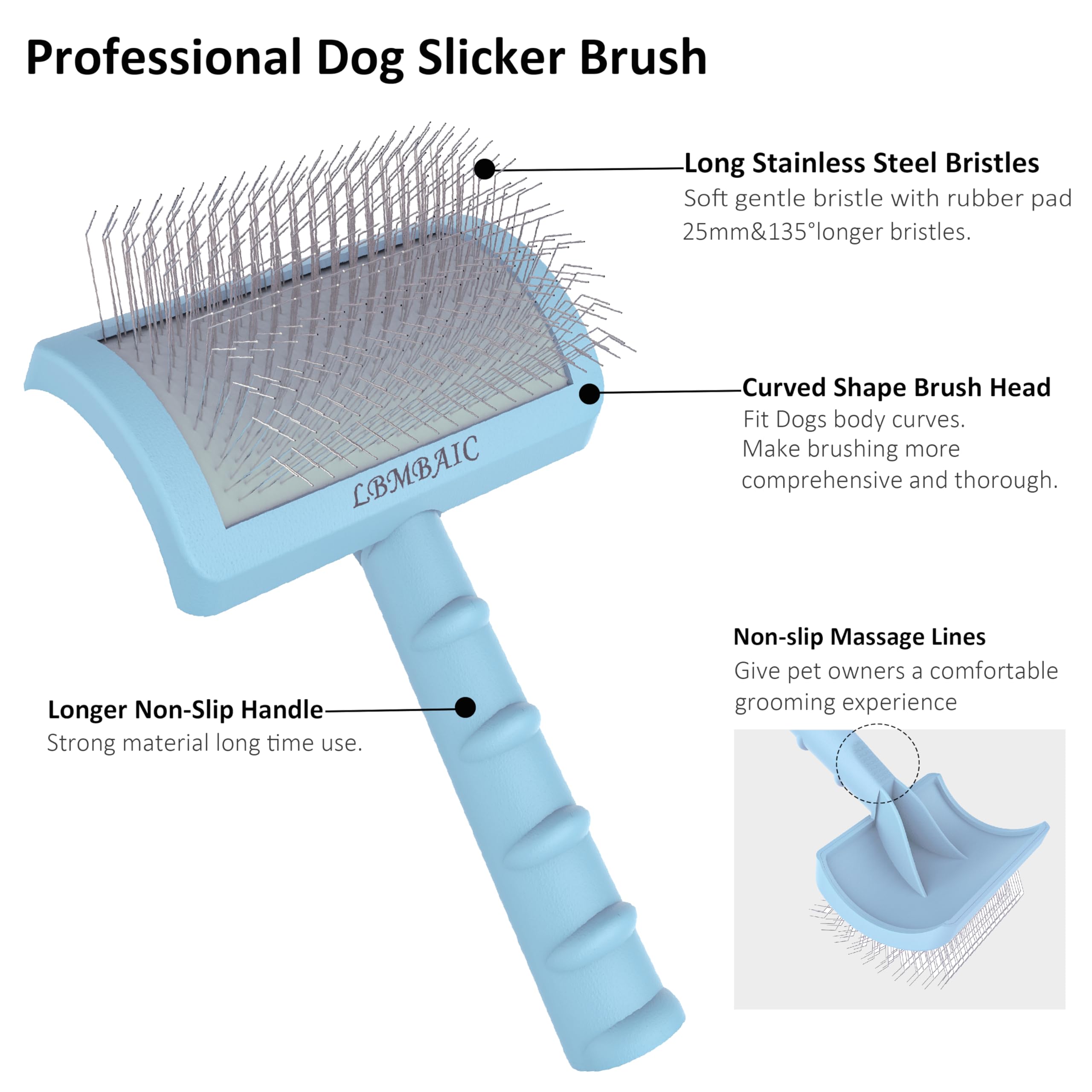 Lbmbaic Slicker Brush For Poodles And Goldendoodles - Curved Brush For Thick, Fluffy, Shedding Fur On Dogs And Cats - Soft, Gent