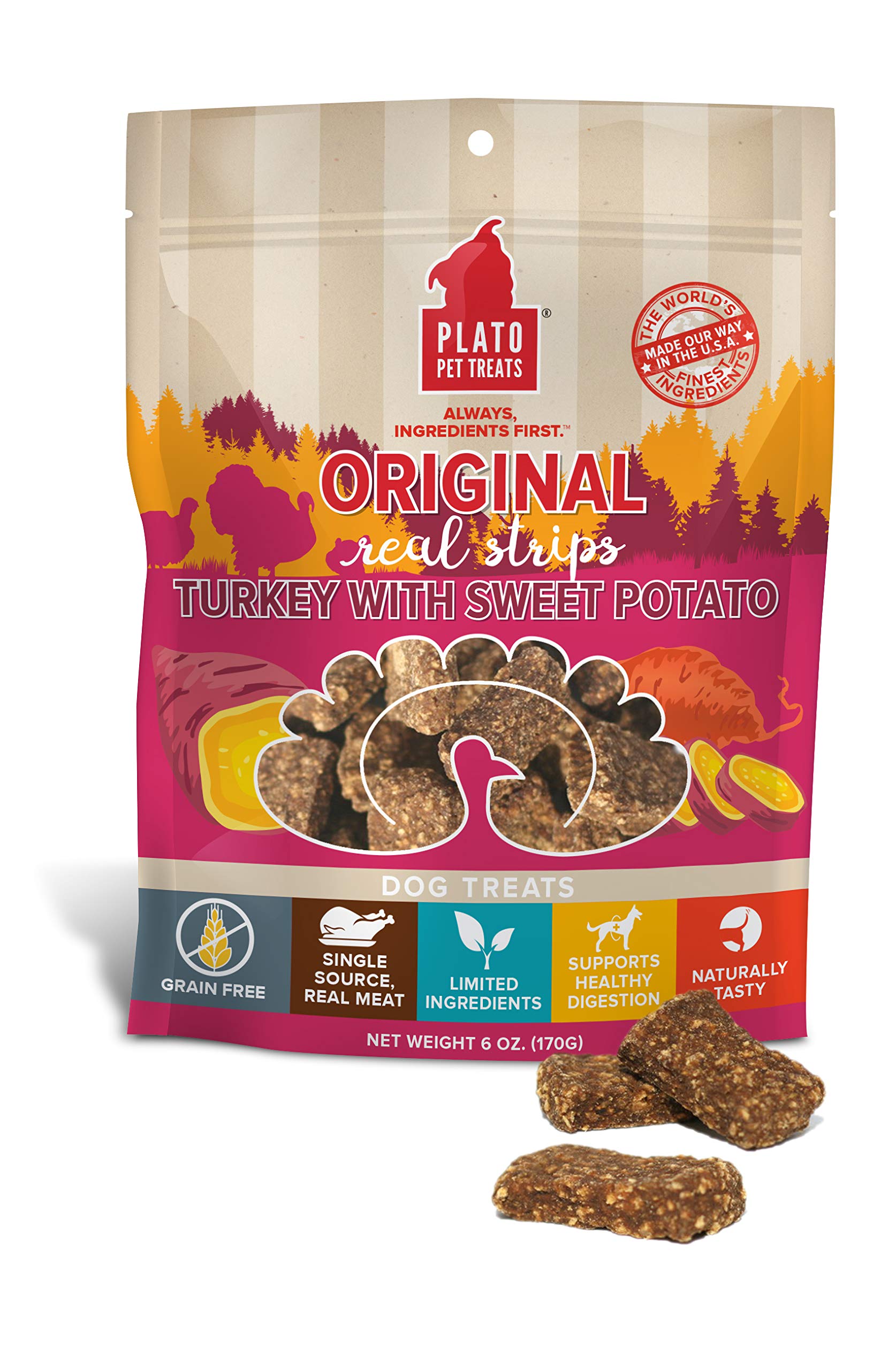 PLATO Original Real Strips Turkey & Sweet Potato Recipe 3oz, Natural
