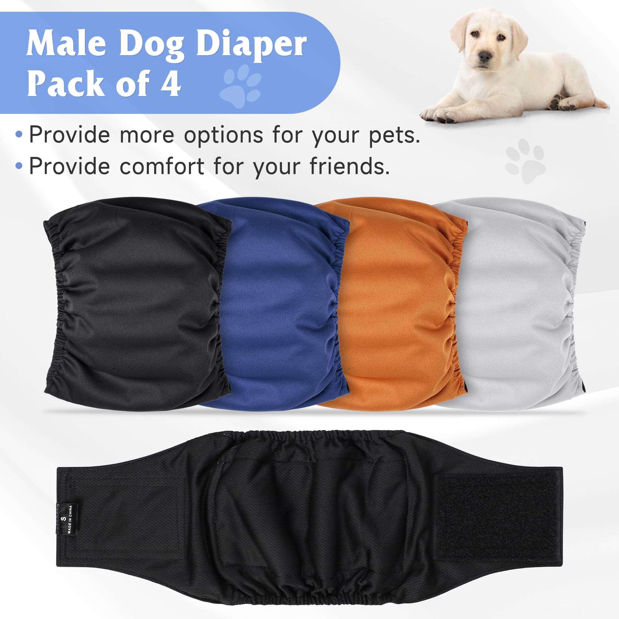 Poochies Sprouts Washable Belly Bands For Male Dogs (Pack Of 4), Small, Male Dog Diapers Reusable, Washable Dog Belly Wrap