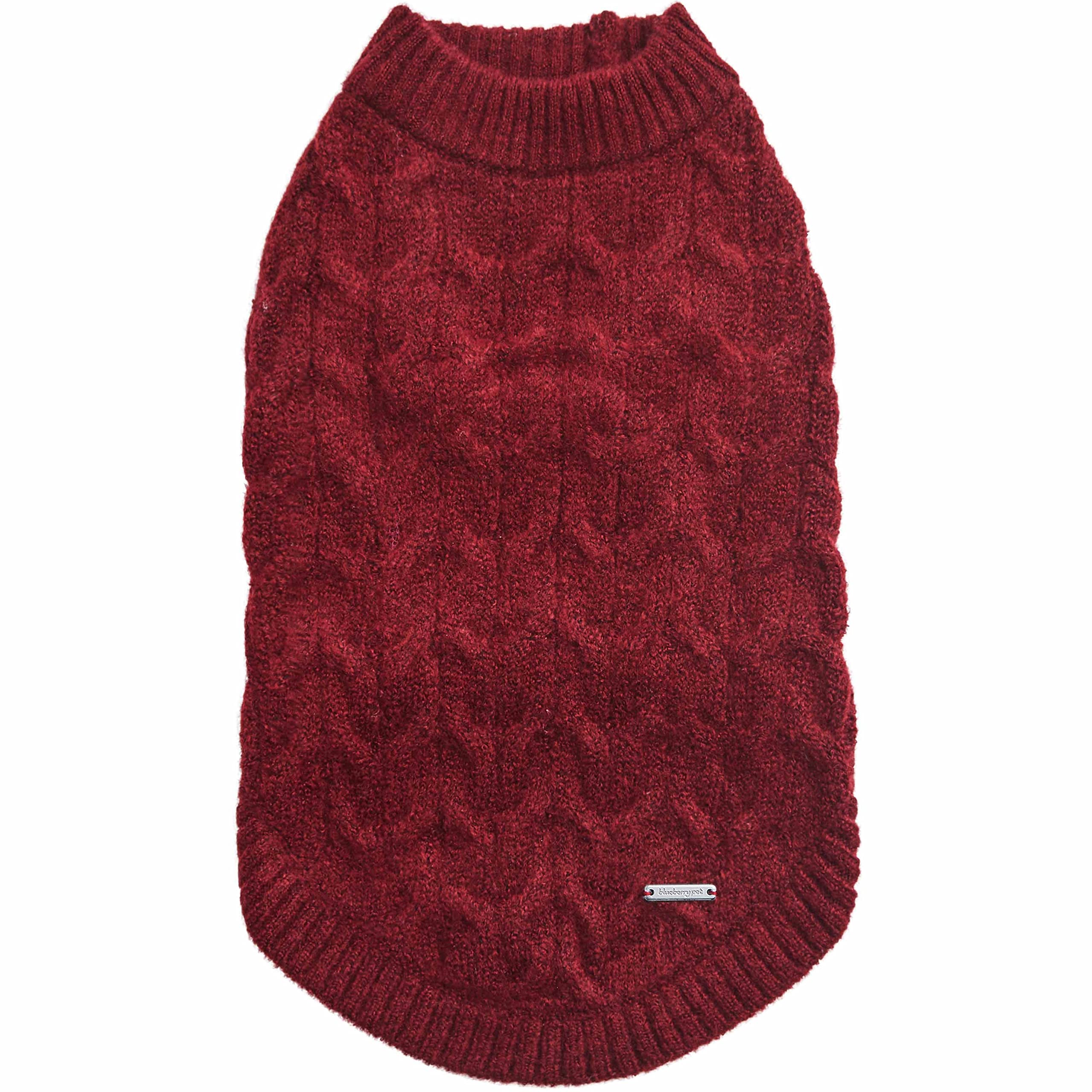 Blueberry Pet Classic Fuzzy Textured Knit Pullover Crew-Neck Dog Sweater In Burgundy Red, Back Length 22', Pack Of 1 Clothes For Dogs