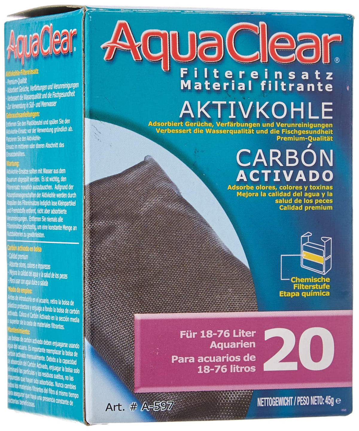 Aquaclear 20 Activated Carbon, 1.5 Ounce, White, (A597)