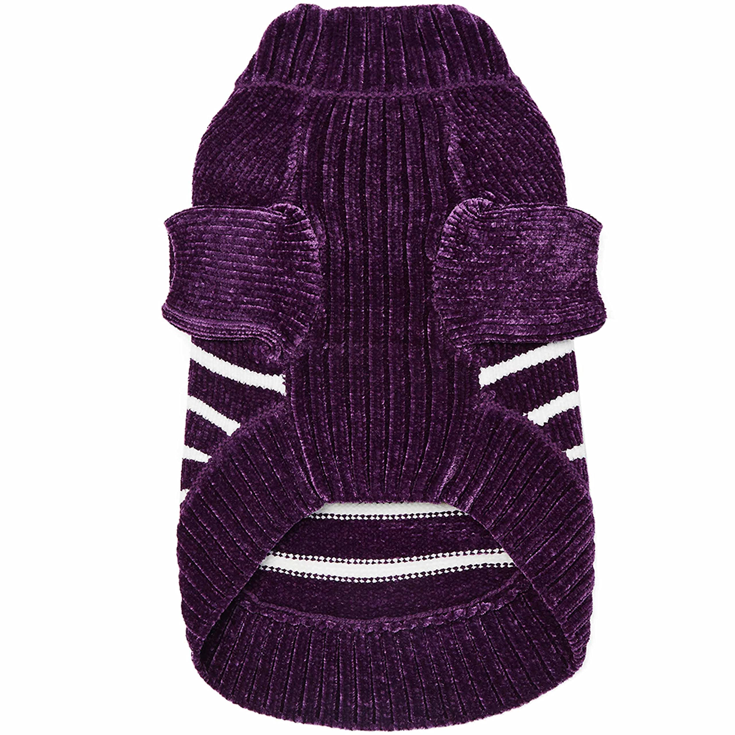 Blueberry Pet Cozy Soft Chenille Classy Striped Dog Sweater In Dark Plum, Back Length 12', Pack Of 1 Clothes For Dogs