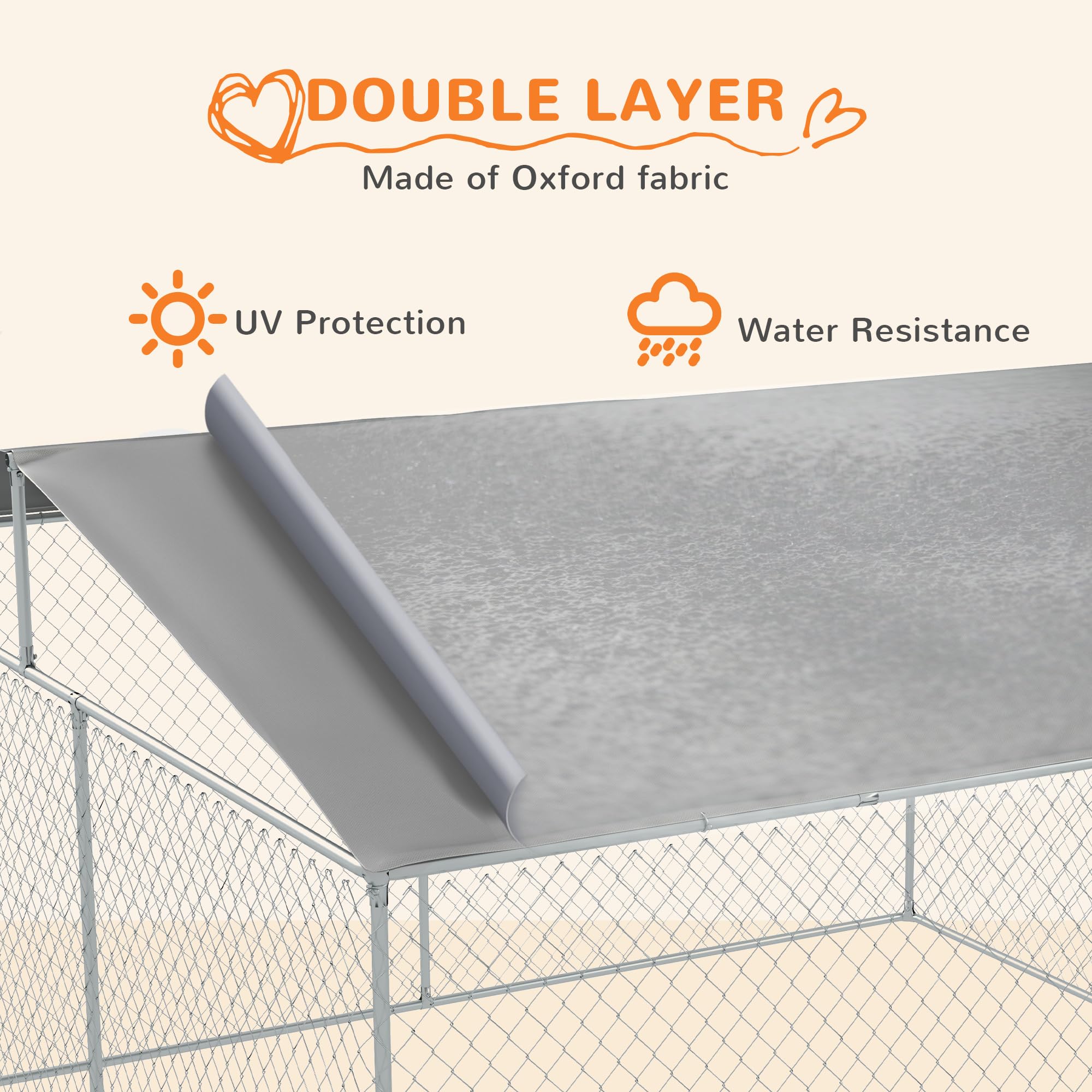 PawHut Dog Kennel Outdoor with Waterproof Canopy, Dog Run with Galvanized Chain Link, Secure Lock, for Backyard and Patio, 13 x