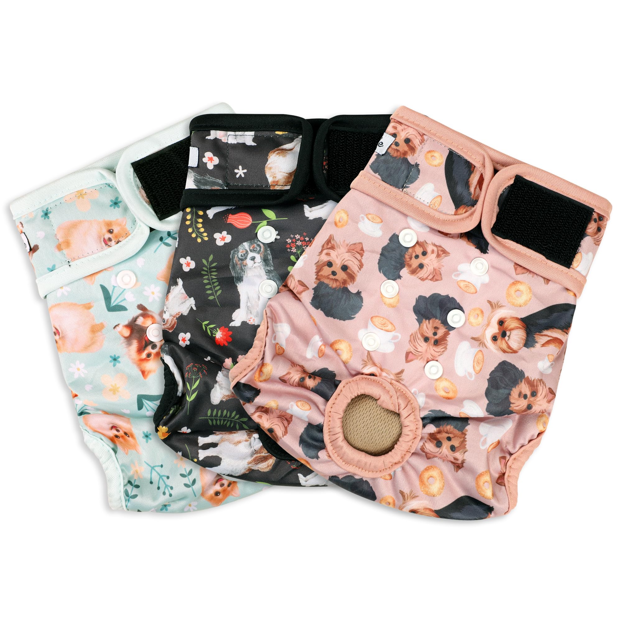 Grecle Dog Diapers Female(3 Pack) - No Leak Reusable Diapers For Doggy Female In Period - Highly Absorbent Dog Heat Panties With Adjustable Snaps Cute Dogs L