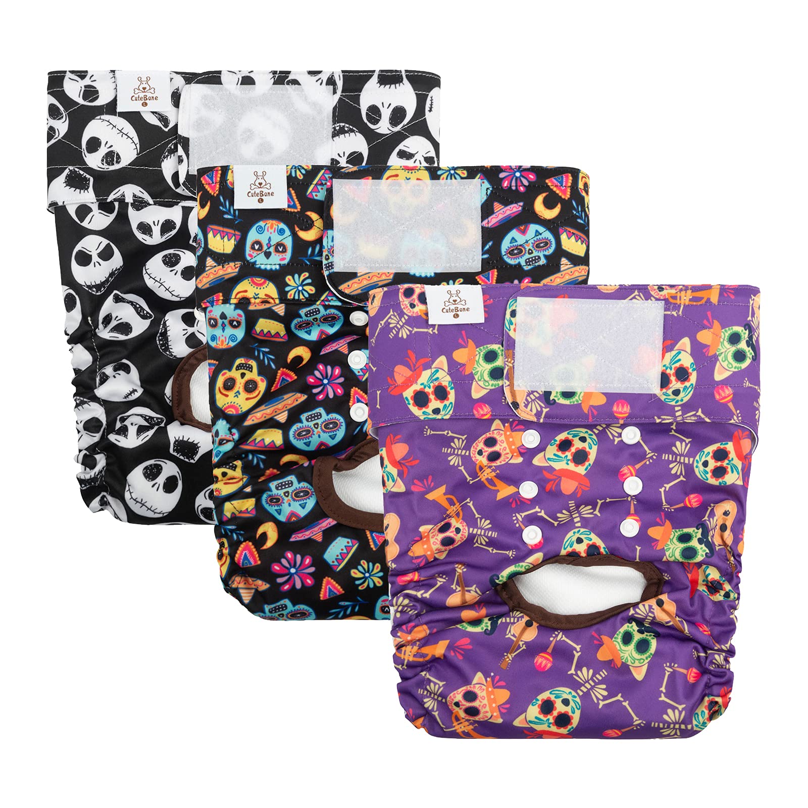 Cutebone Reusable Halloween Dog Diapers Female 3 Pack Washable Puppy Pants For Doggie Heat Period D41L