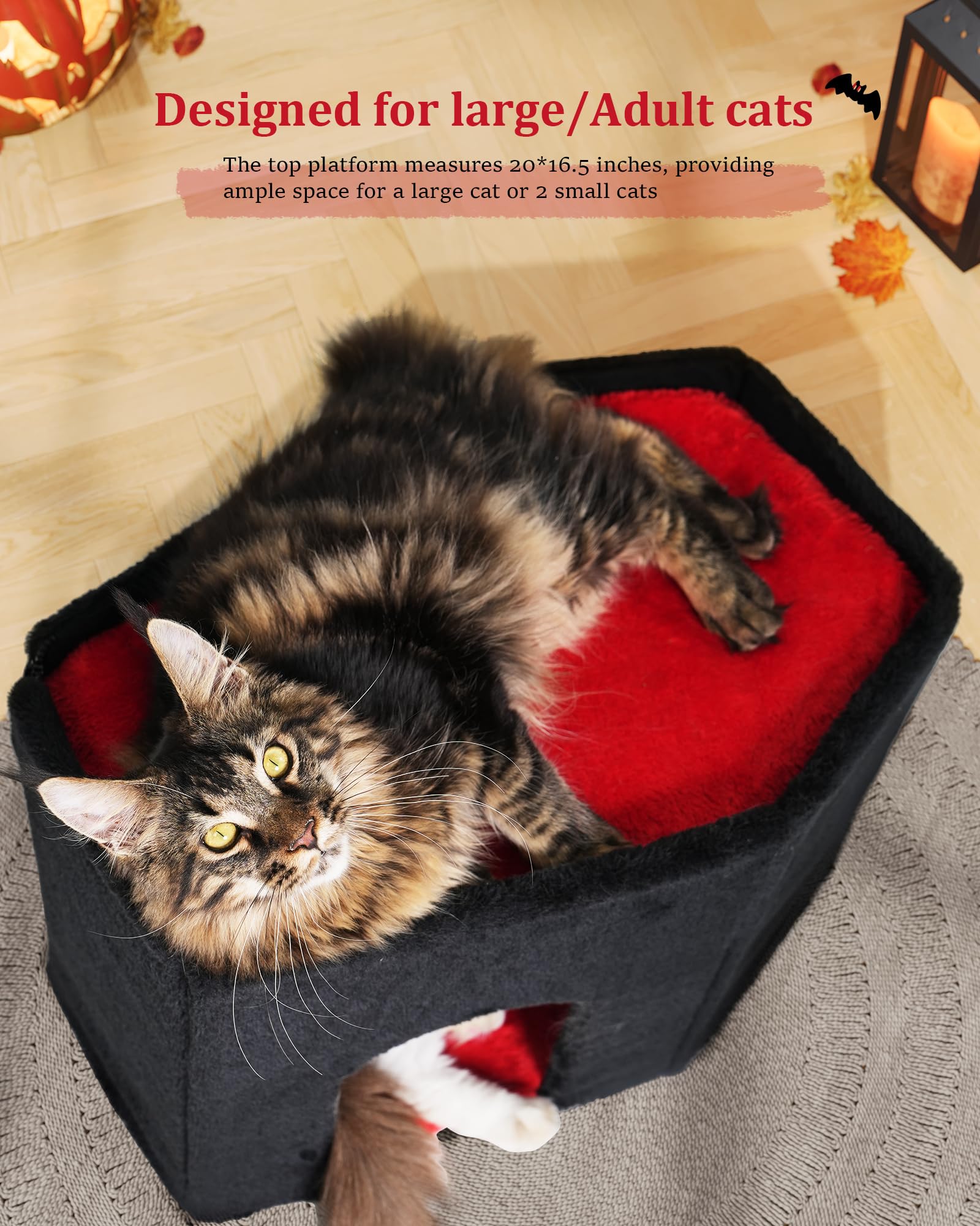 Aechonow Gothic Cat Condo Cave For Indoor Cats, Spacious Indoor Coffin Cat House Bed,Large 20X13.5Inch Bunk Perch, Stable Cubbie