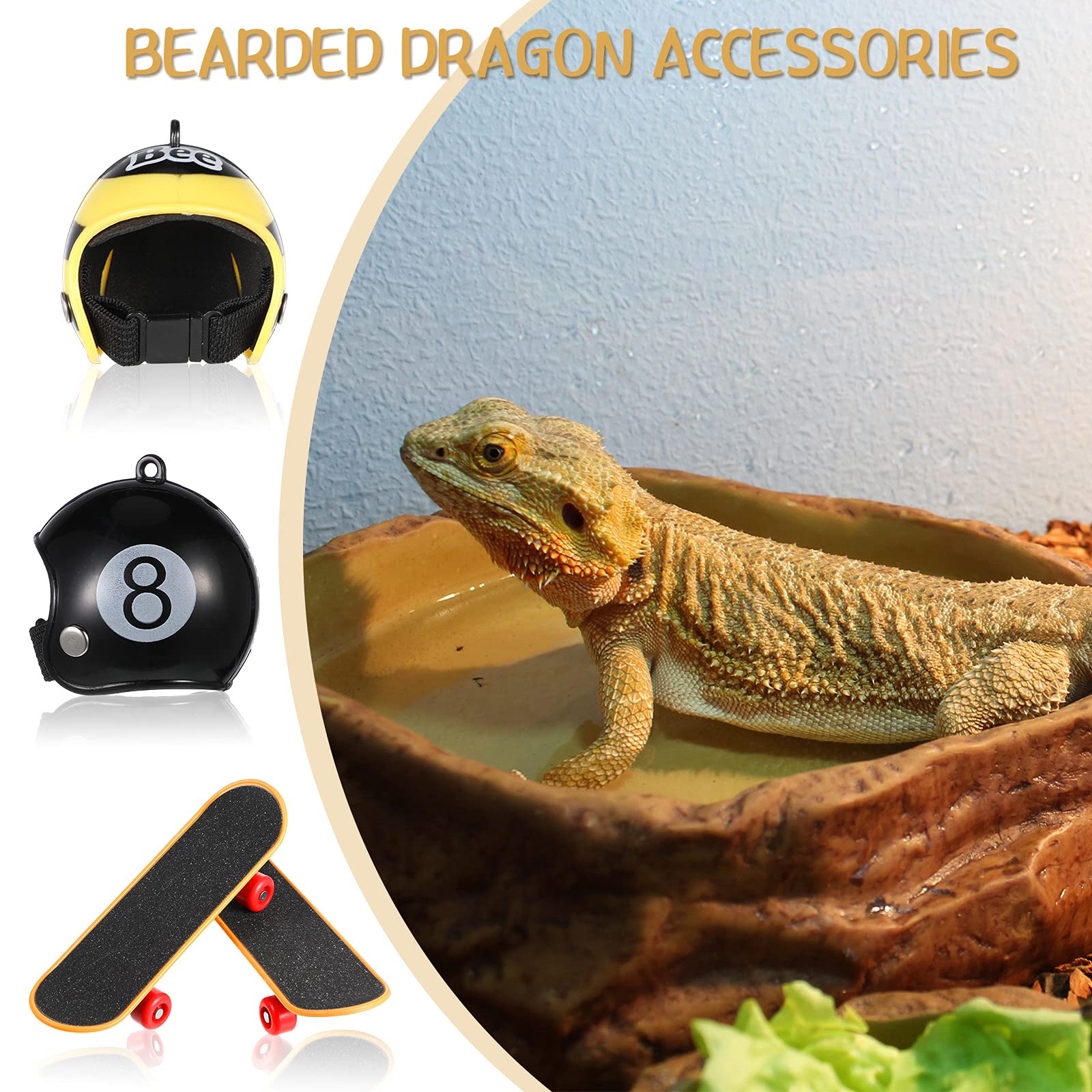 Frienda 4 Pieces Bearded Dragon Accessories Toy Set Bearded Dragon Funny Toy Lizard Helmet Hat And Mini Skateboard For Lizard Bearded Dragon Turtle Hamster Parrot Reptile Small Animals Pets