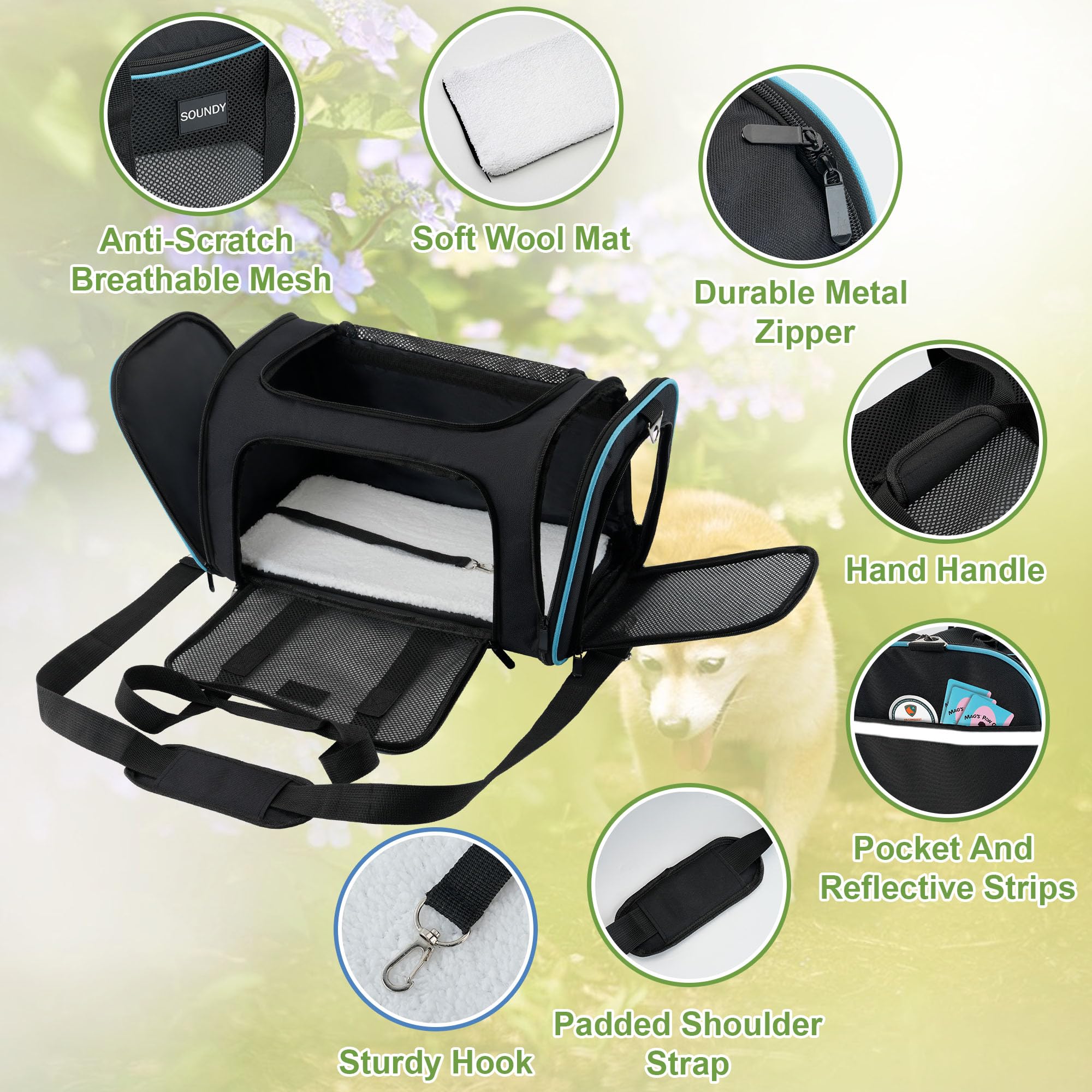 Soundy Large Cat Carrier Dog Carrier Under 25 Lbs,Collapsible Ventilated Portable Pet Bag With Soft Sided Breathable Mesh For Lo