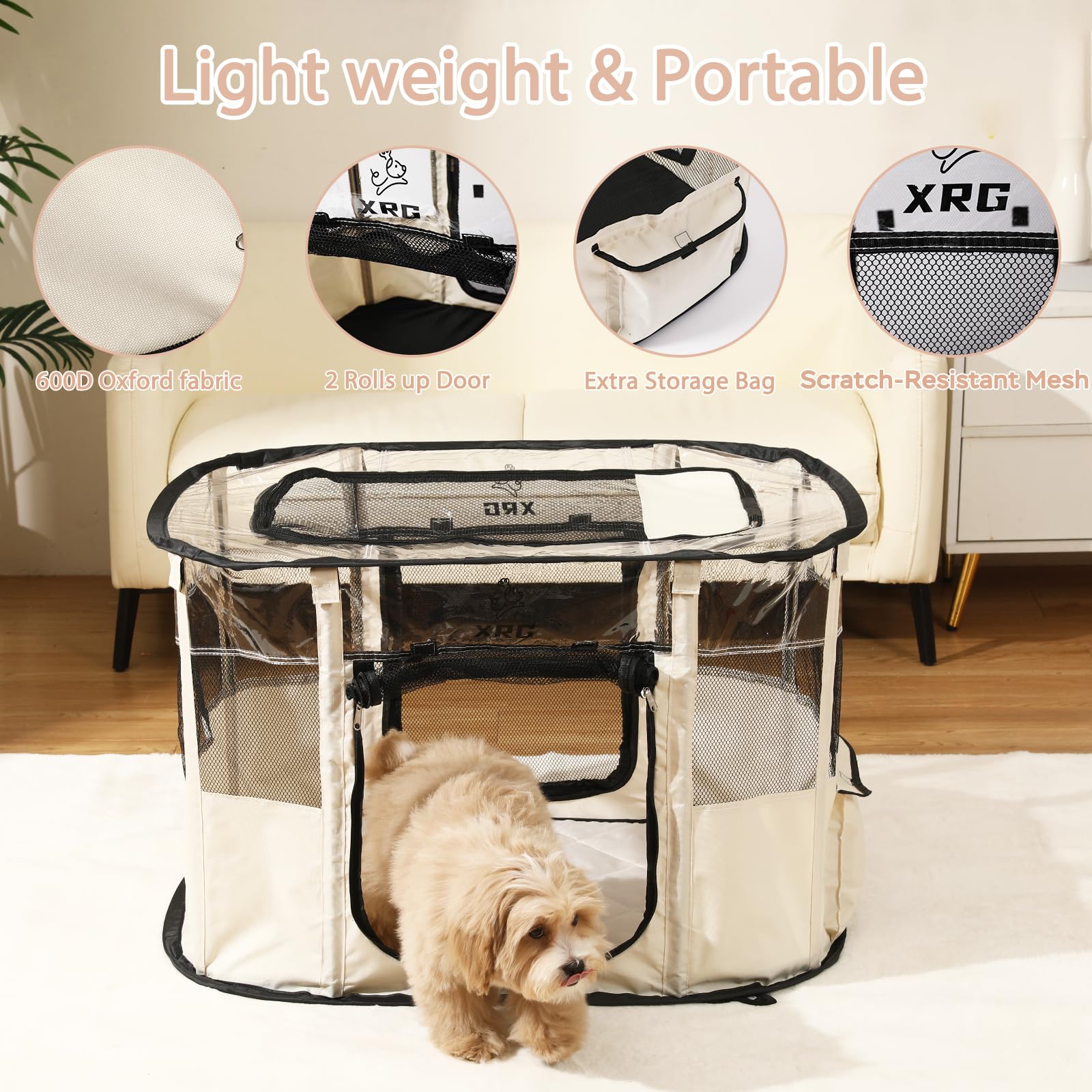 Dog Playpen with Waterproof pad,Portable Pet Crate Kennel Tent,Cat Cages Indoor Breathable Mesh Collapsible Dog Crates Playpen f