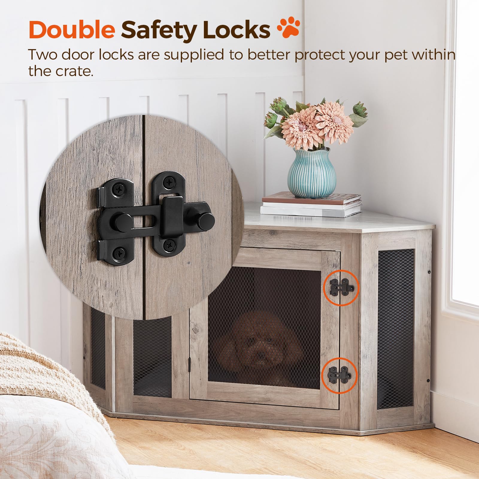 MAHANCRIS Wooden Dog Crate Furniture, Indoor End Table, 44.5"x23.6"x23.6", Greige & Black, Model DCHG0801 for Small Medium