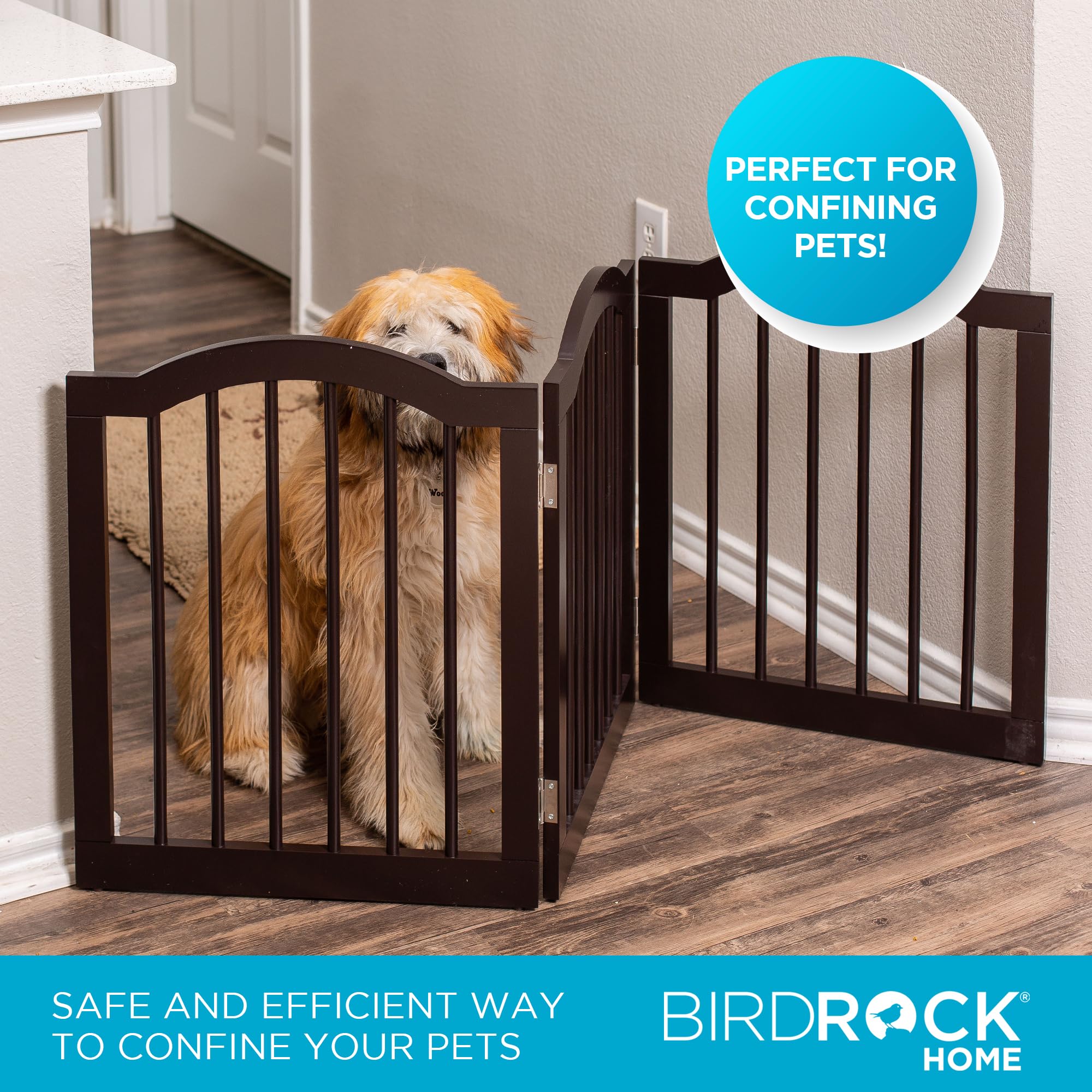 Internet'S Best Arched Top Dog Gate | 4 Panel, 24' H Wooden Pet Barrier For Dogs Or Cats | Freestanding Folding Room Divider For Doorways, Hallways, Stairs, And Porch | Portable, Extra Wide | Espresso